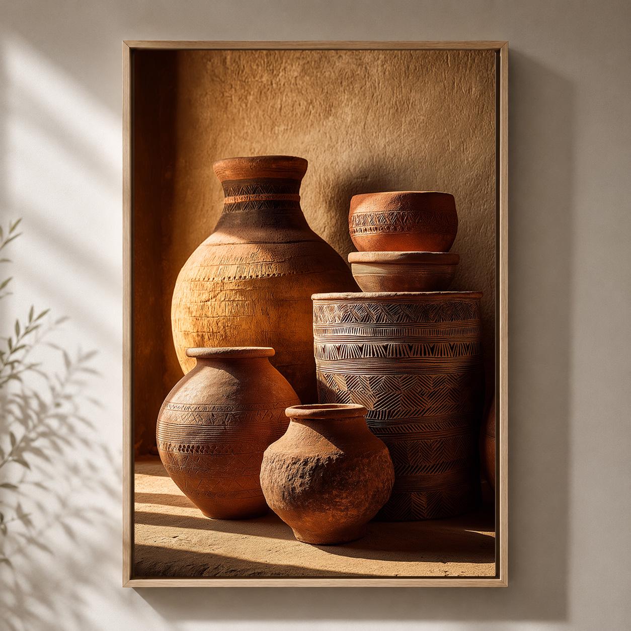 African Pottery Terracotta Vase Framed Canvas
