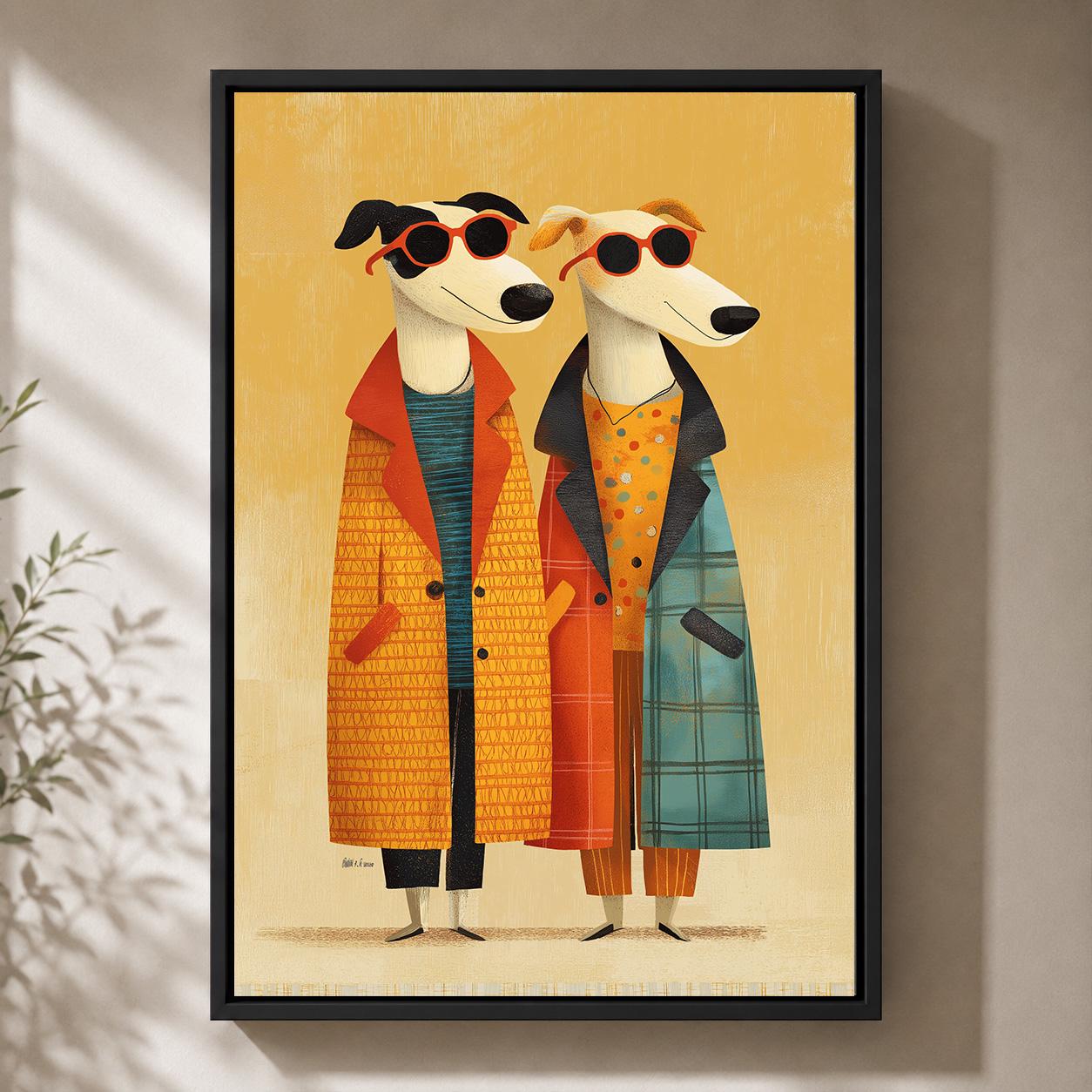 Fashion Dog Framed Canvas, Colorful Whippet Portrait