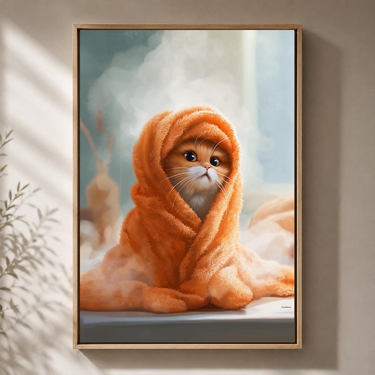 Kitten in Towel Framed Canvas Bathroom Framed Canvas by The Wall Art Studio