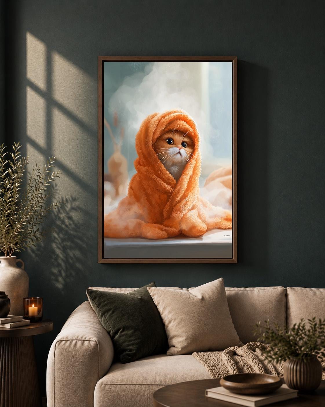 Kitten in Towel Framed Canvas Bathroom Framed Canvas by The Wall Art Studio