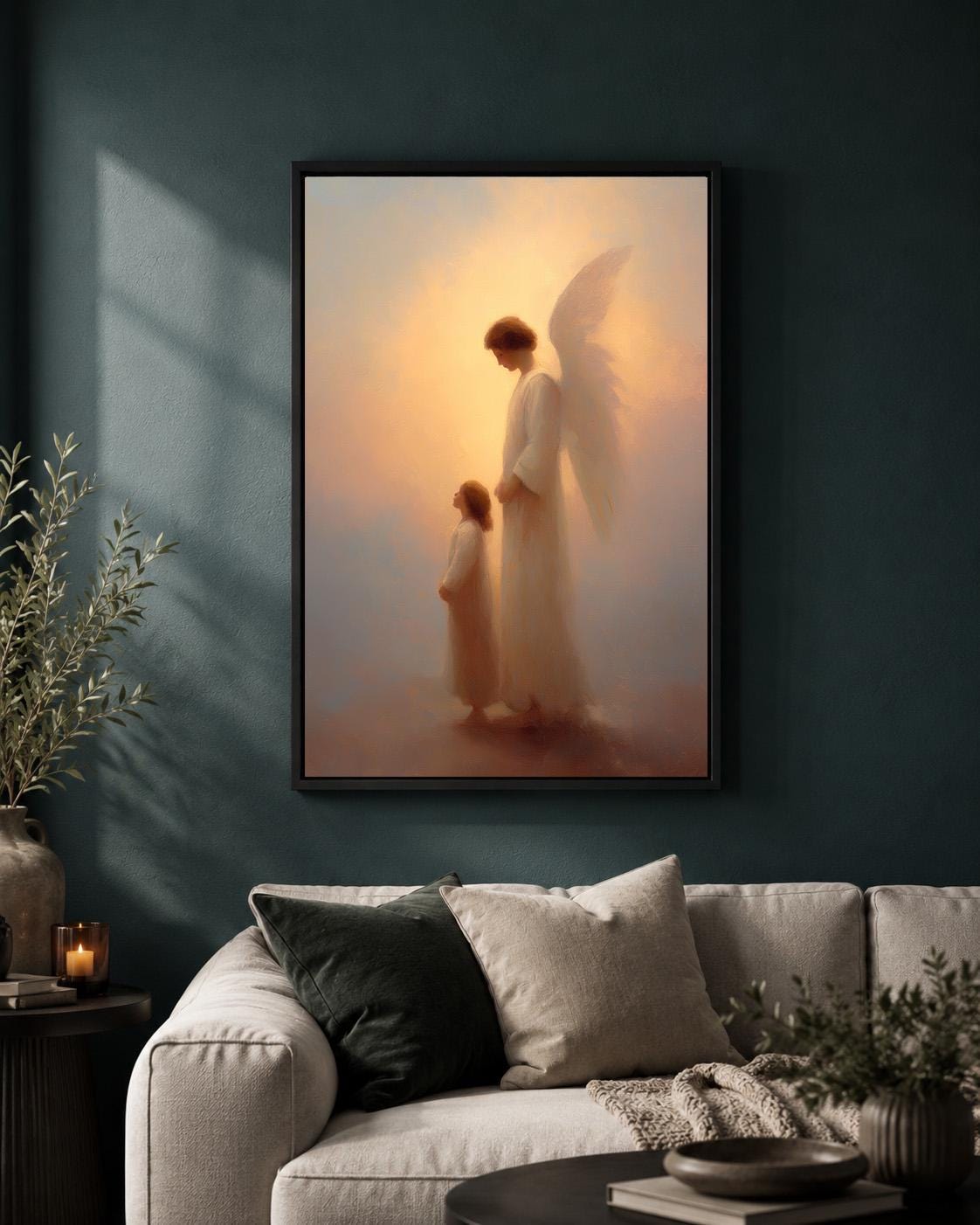 Guardian Angel with Child Christian Faith Inspired Framed Canvas by The Wall Art Studio