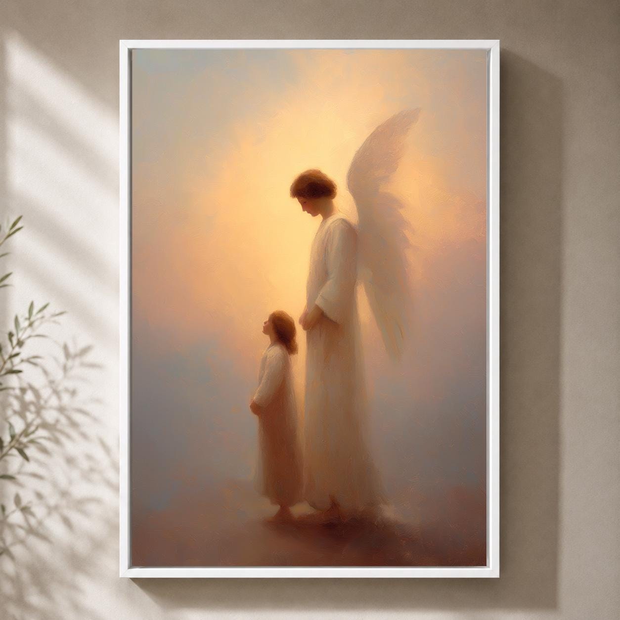 Guardian Angel with Child Christian Faith Inspired Framed Canvas by The Wall Art Studio