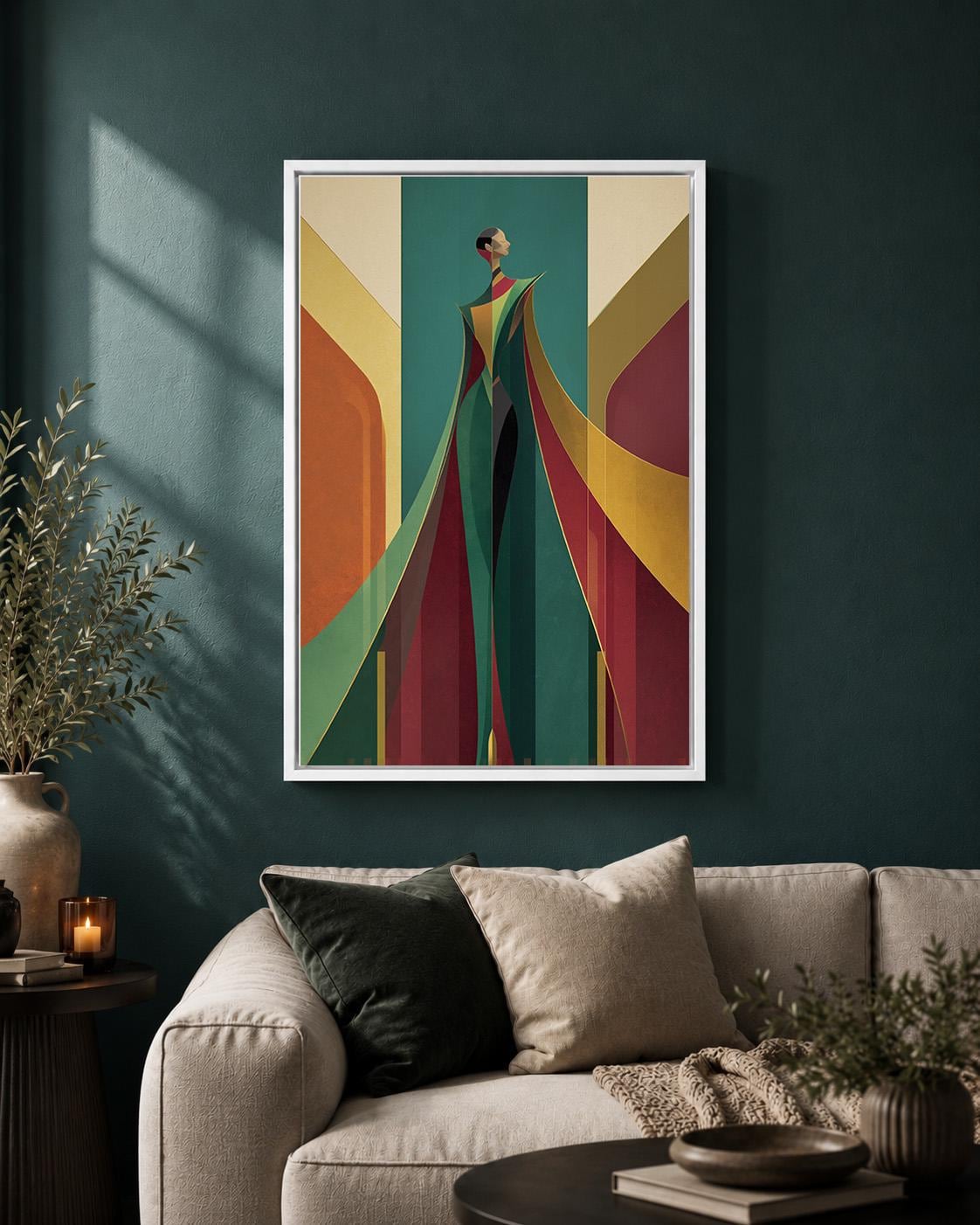 Art Deco Woman Geometric Abstract Lady Framed Canvas by The Wall Art Studio