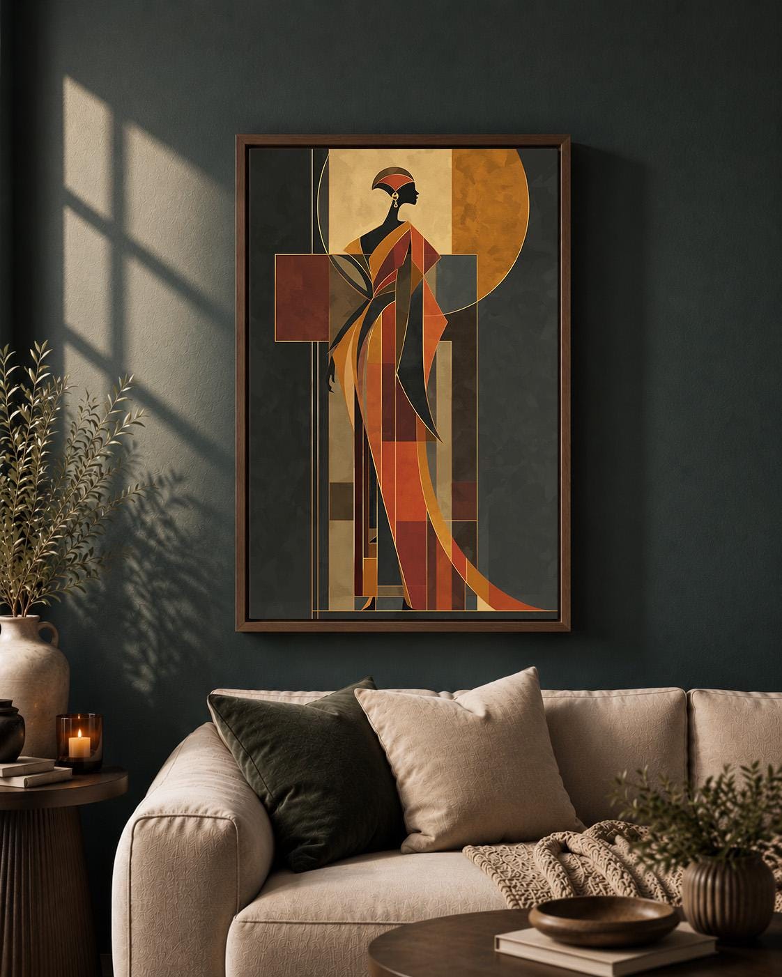 Art Deco Lady Geometric Vintage Glamour Framed Canvas by The Wall Art Studio
