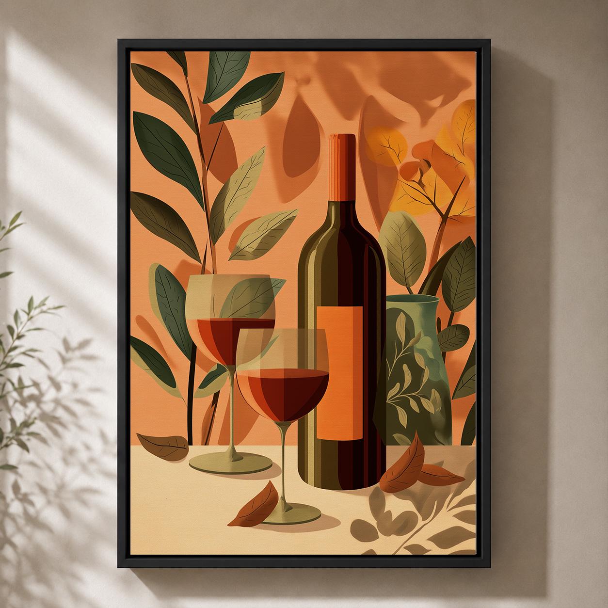 Autumn Wine Bottle Rustic Vineyard Floral Framed Canvas by The Wall Art Studio
