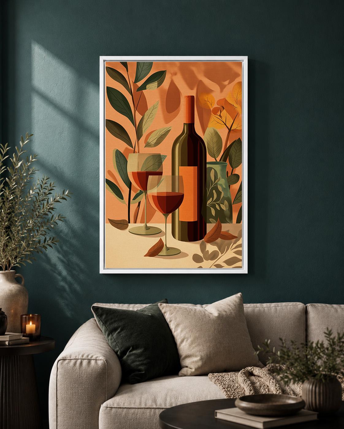 Autumn Wine Bottle Rustic Vineyard Floral Framed Canvas by The Wall Art Studio