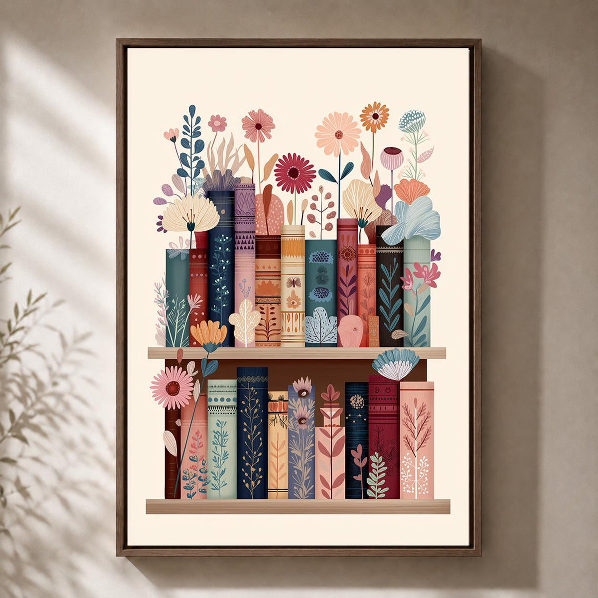Framed Canvas Bookshelf Colorful Whimsical Library Framed Canvas by The Wall Art Studio