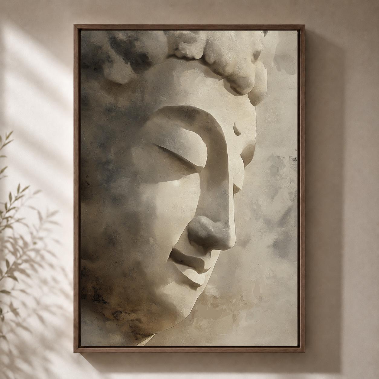 Neutral Zen Botanical Meditation Buddha Framed Canvas by The Wall Art Studio