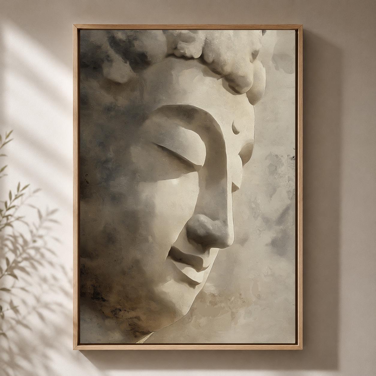 Neutral Zen Botanical Meditation Buddha Framed Canvas by The Wall Art Studio
