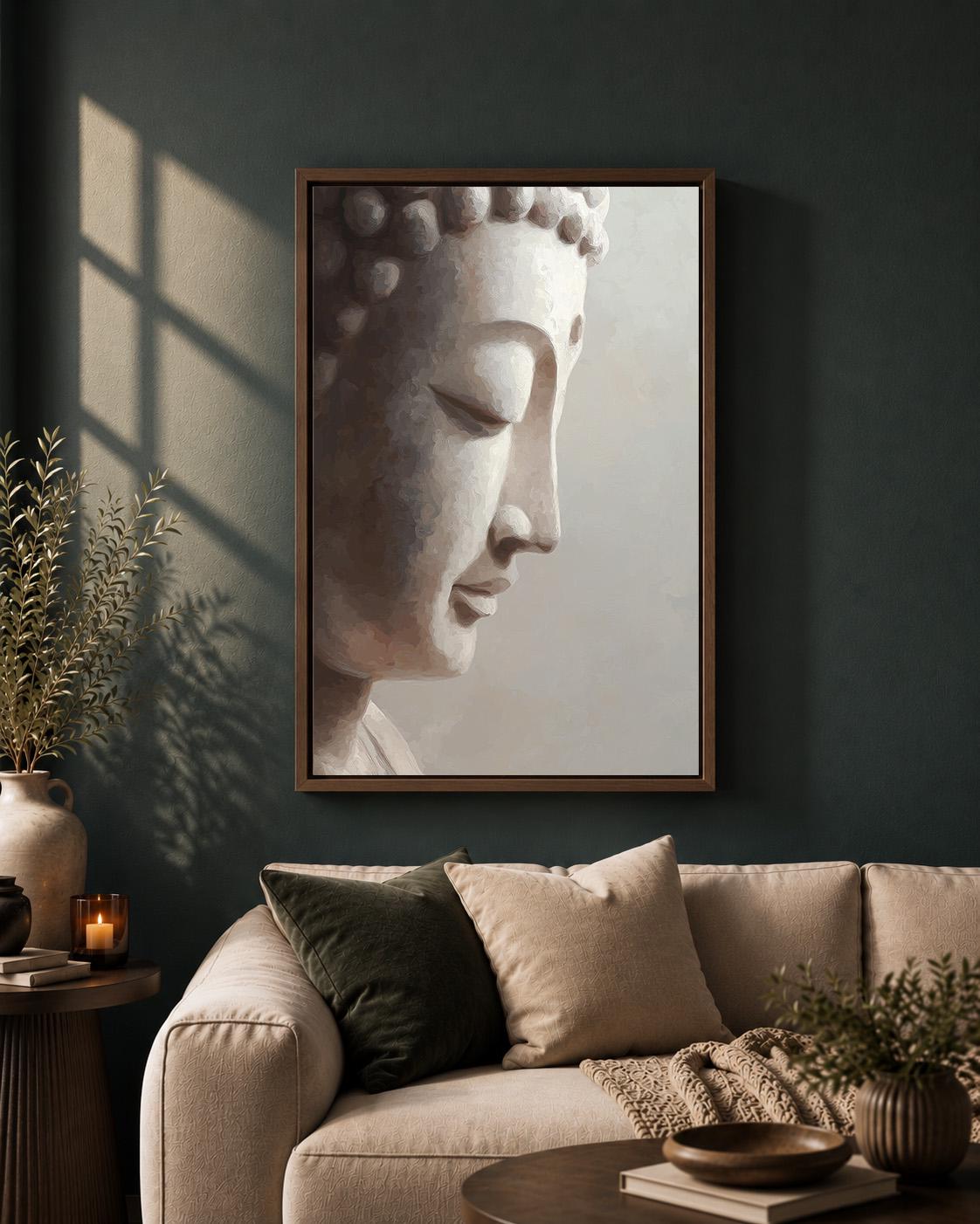 Neutral Buddha Zen Botanical Meditation Japandi Spiritual Framed Canvas by The Wall Art Studio