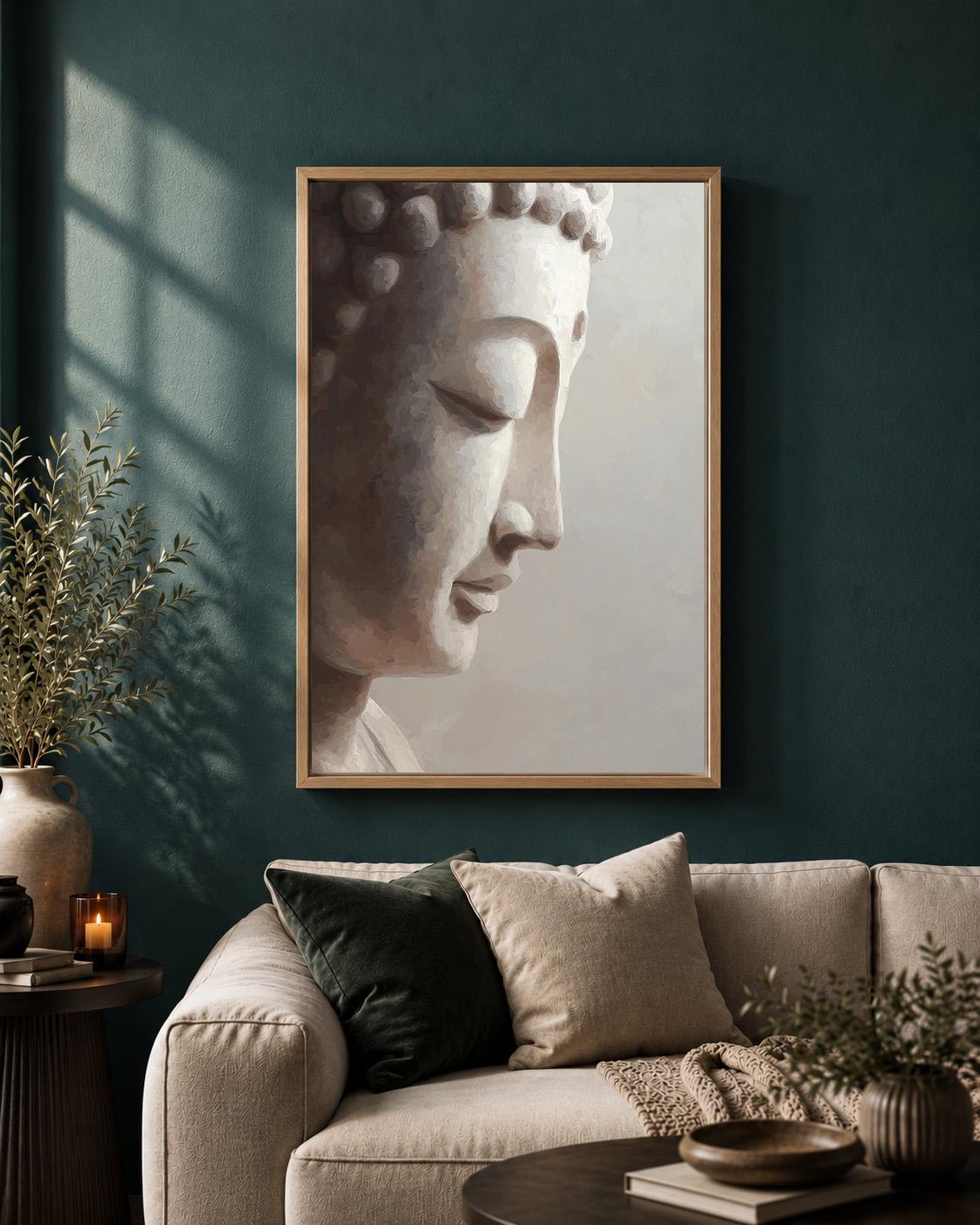 Neutral Buddha Zen Botanical Meditation Japandi Spiritual Framed Canvas by The Wall Art Studio