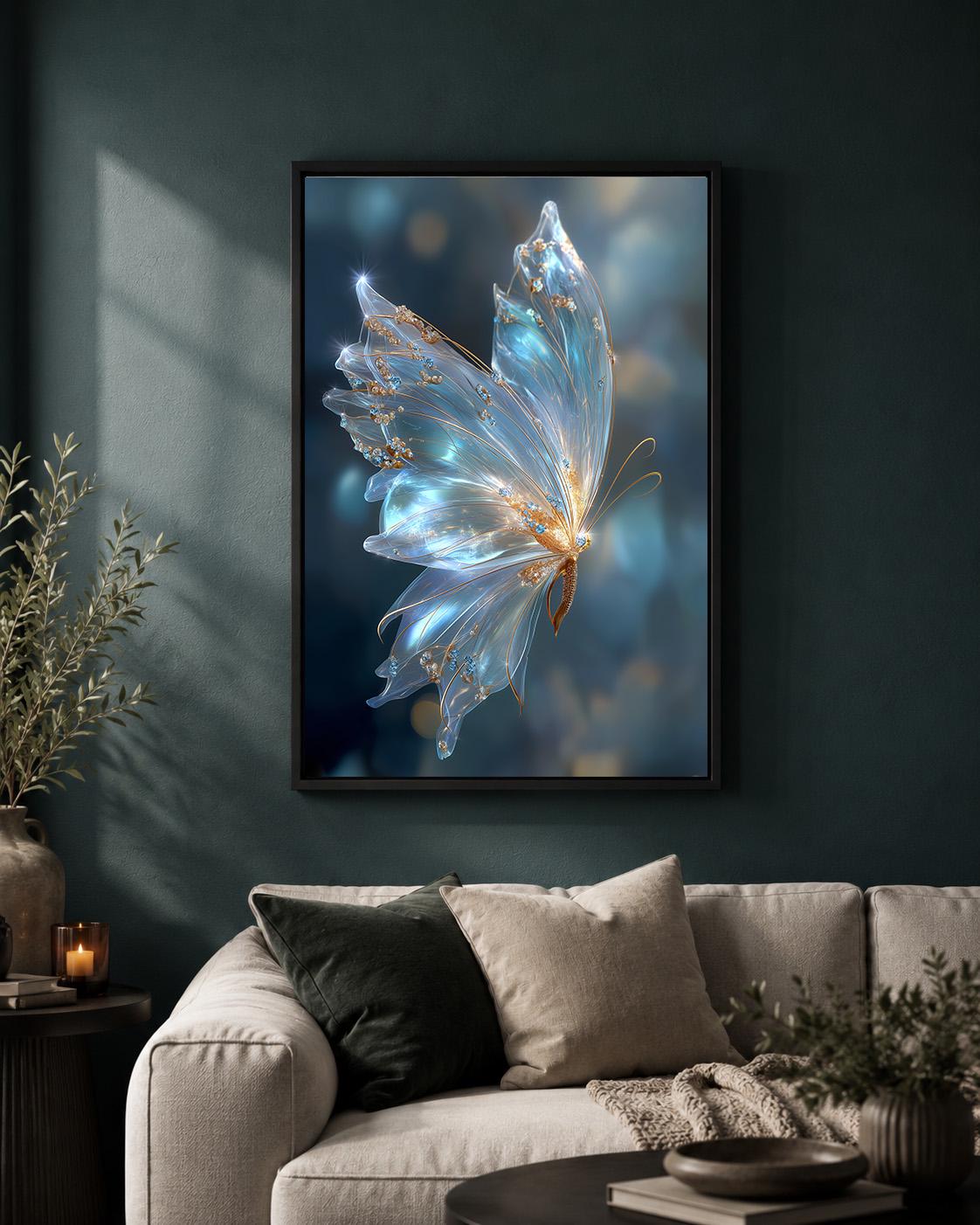 Blue Glass Butterfly Ethereal Nature Wall Art by The Wall Art Studio