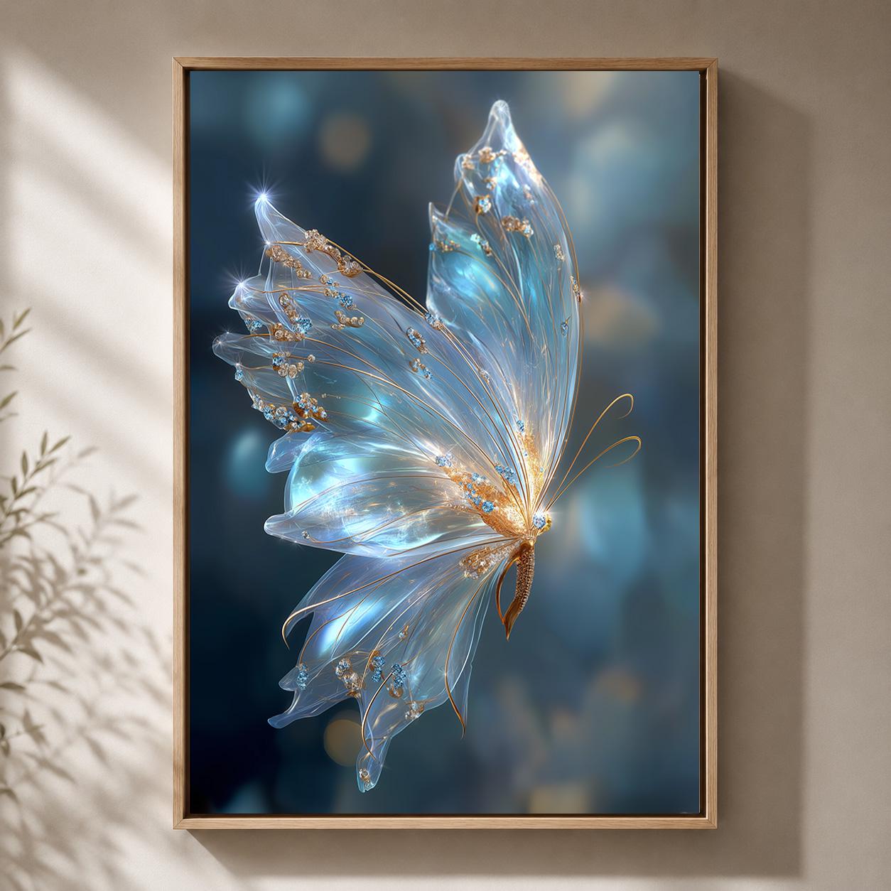 Blue Glass Butterfly Ethereal Nature Wall Art by The Wall Art Studio