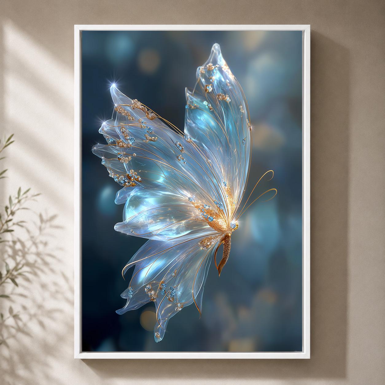 Blue Glass Butterfly Ethereal Nature Wall Art by The Wall Art Studio