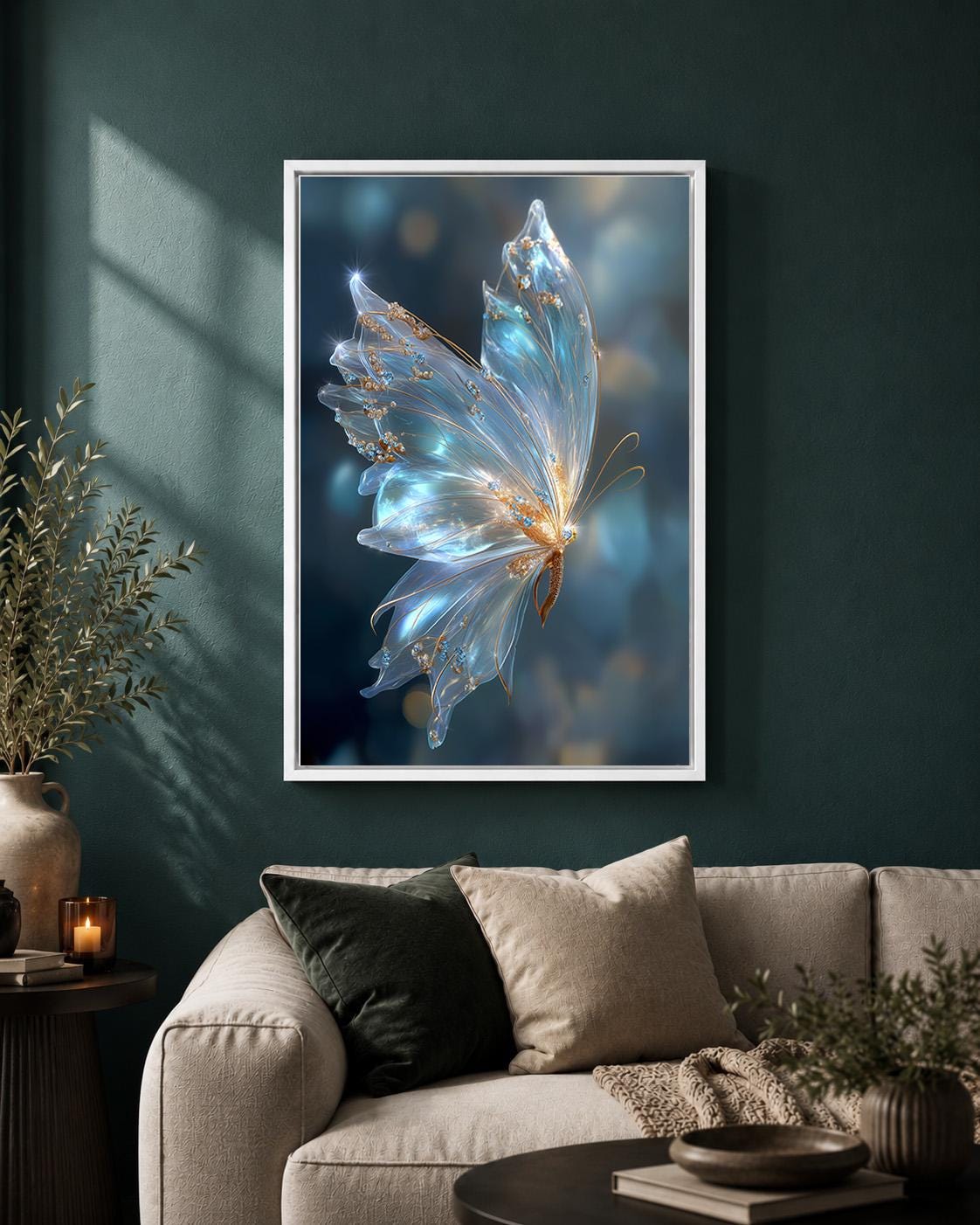 Blue Glass Butterfly Ethereal Nature Wall Art by The Wall Art Studio