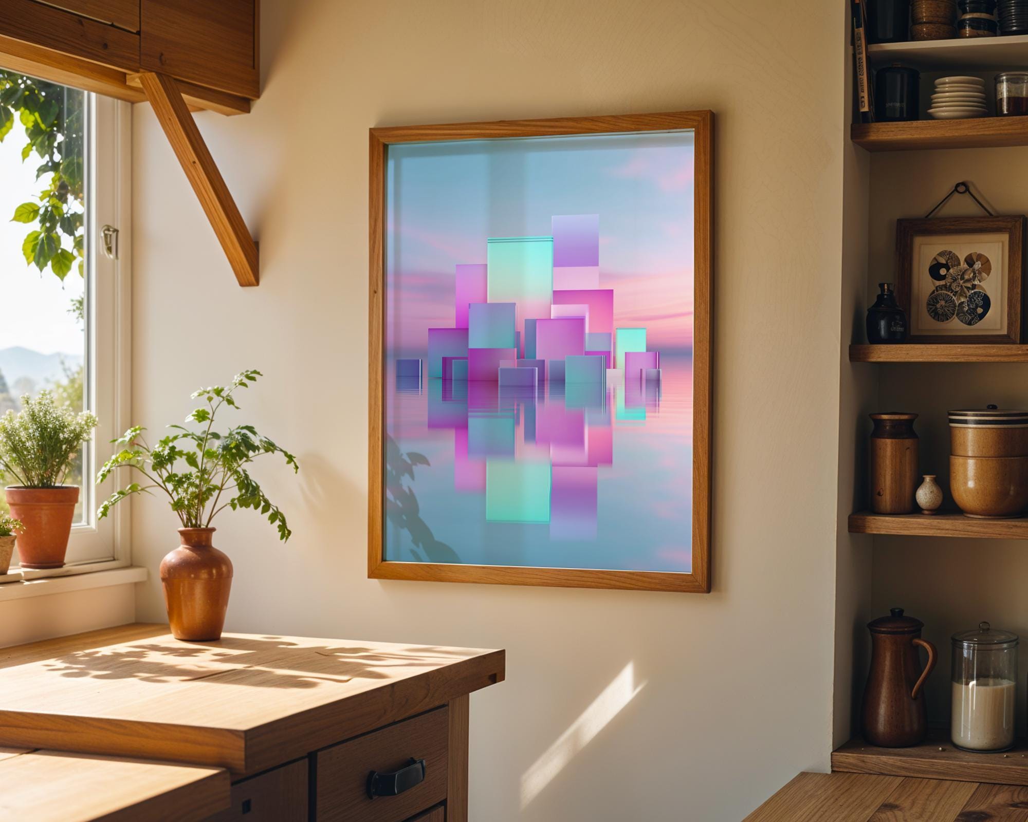 Vaporwave Abstract Synthwave Geometric City Wall Art by The Wall Art Studio