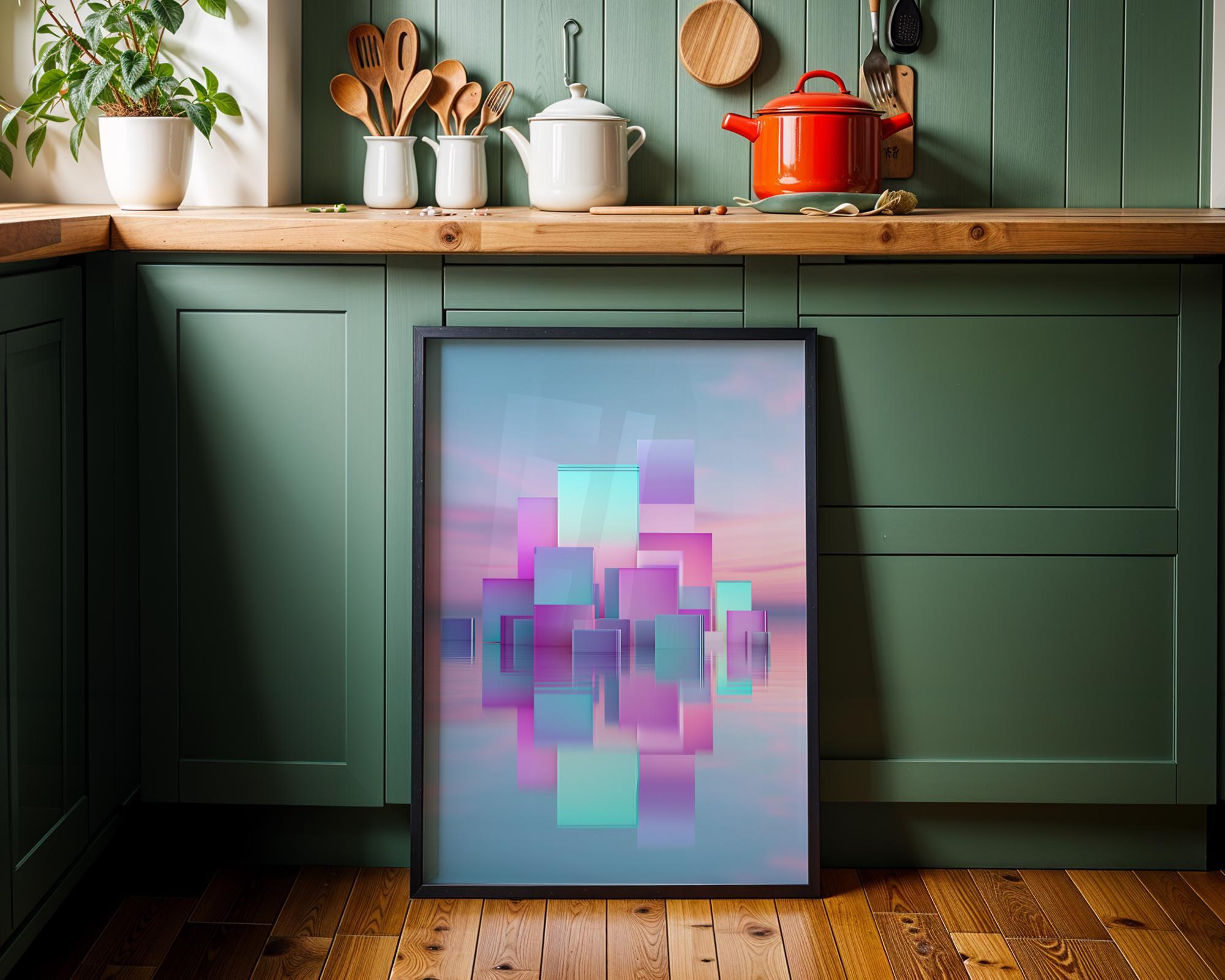 Vaporwave Abstract Synthwave Geometric City Wall Art by The Wall Art Studio