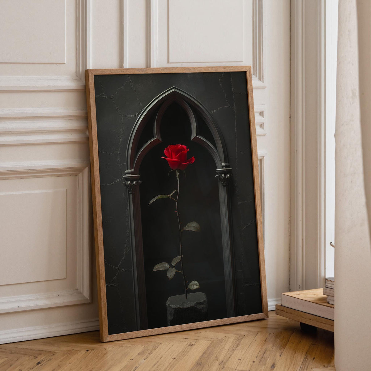 Gothic Red Rose Dark Romantic Floral Dramatic Black Wall Art