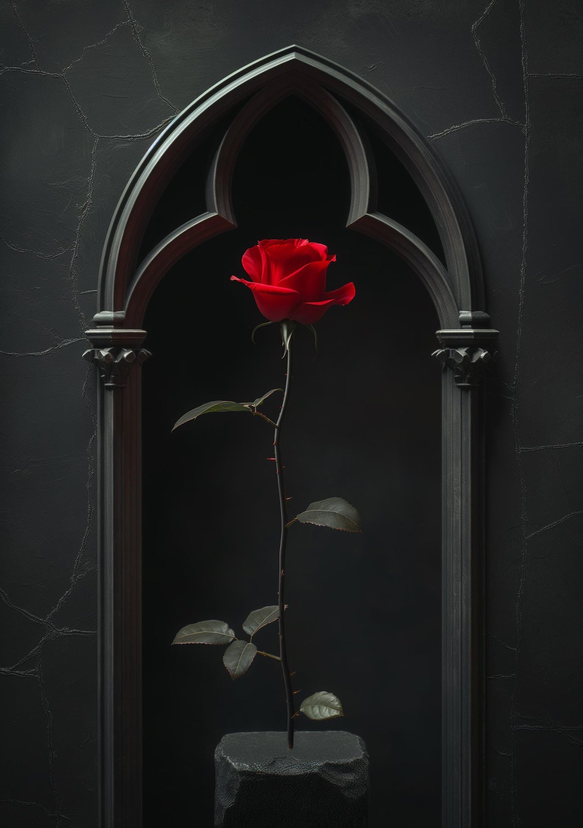 Gothic Red Rose Dark Romantic Floral Dramatic Black Wall Art