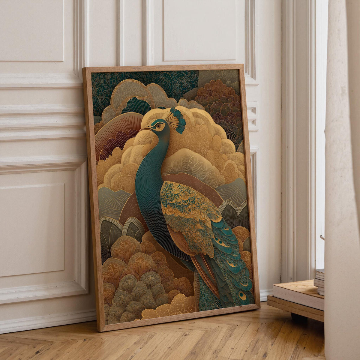 Art Deco Peacock Elegant Gold & Teal Bird Wall Art