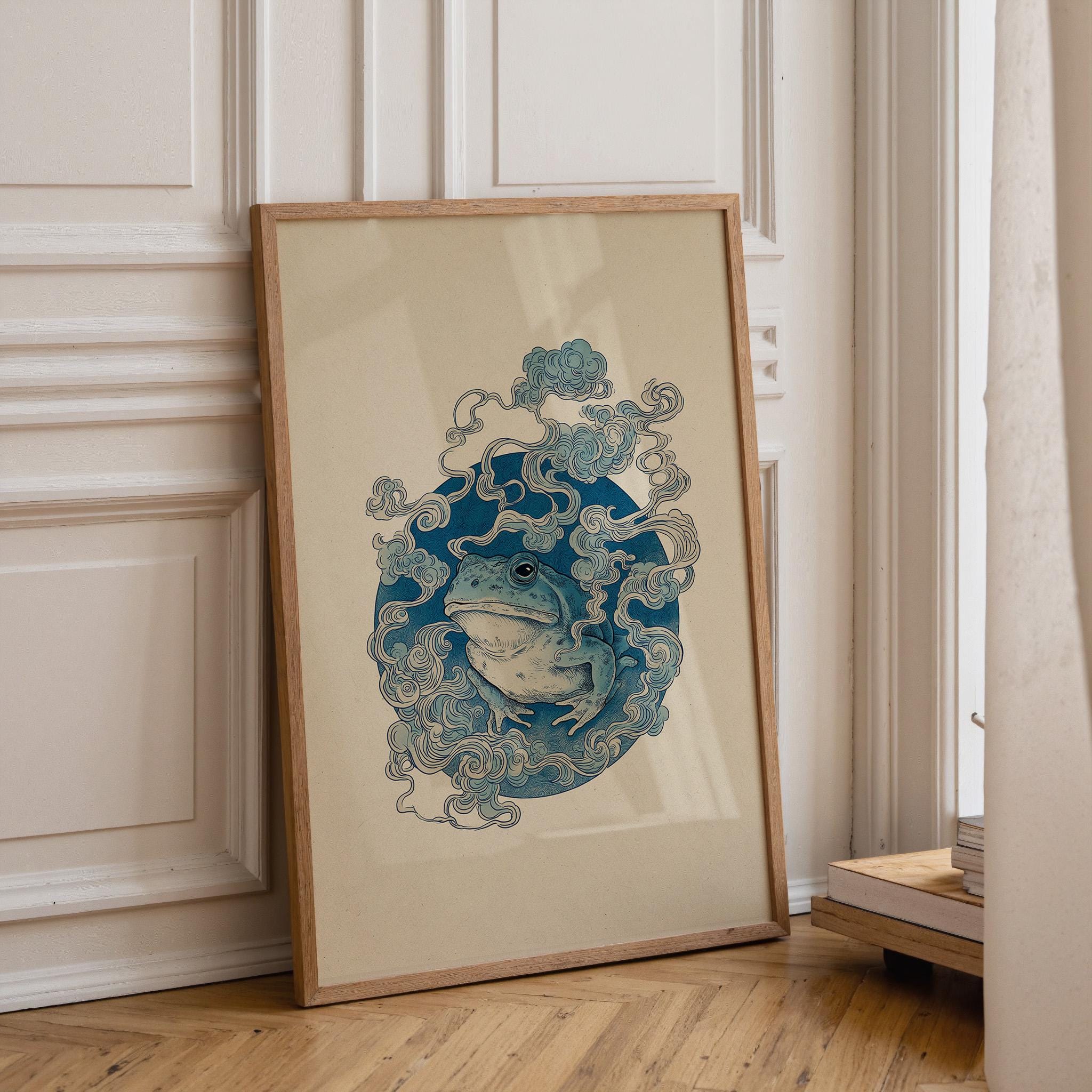 Japanese Whimsical Frog in Kimono, Yokai-Inspired Wall Art by The Wall Art Studio