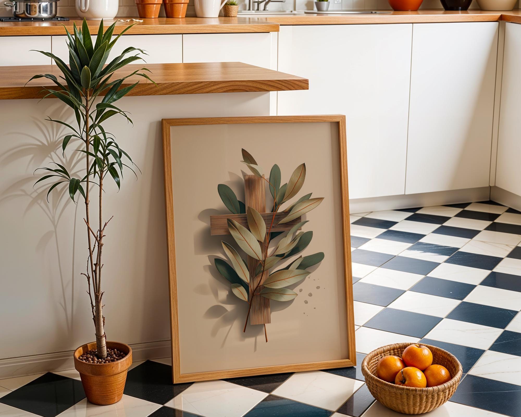 Christian Botanical Cross Minimalist Religious Wall Art by The Wall Art Studio