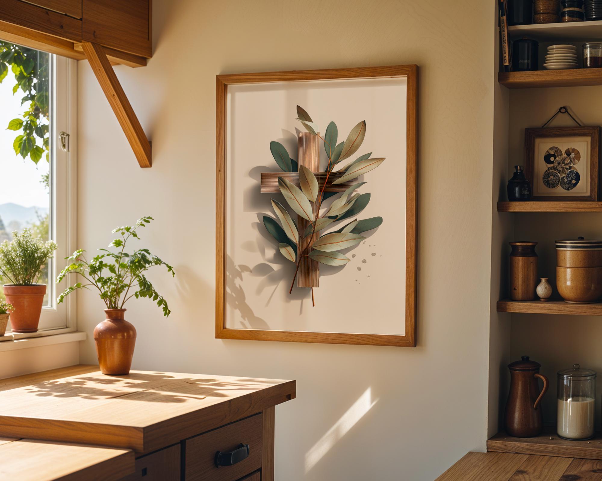 Christian Botanical Cross Minimalist Religious Wall Art by The Wall Art Studio