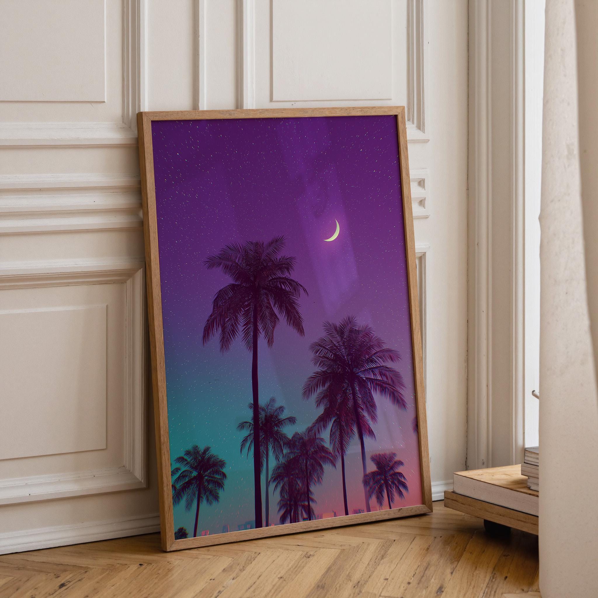 Vaporwave Palm Tree Neon Tropical Night Scene Wall Art by The Wall Art Studio