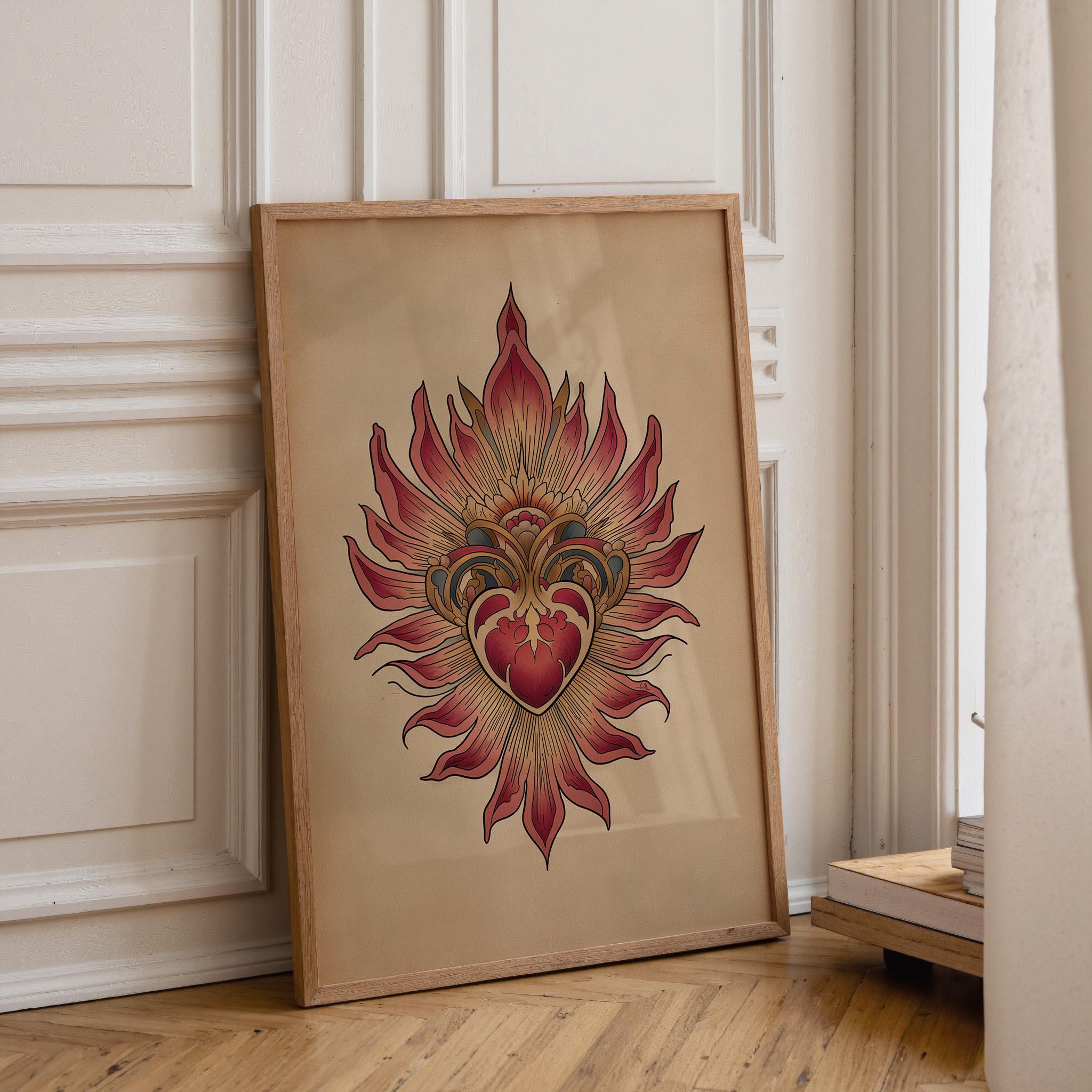 Sacred Heart Traditional Tattoo Style Wall Art by The Wall Art Studio - physical