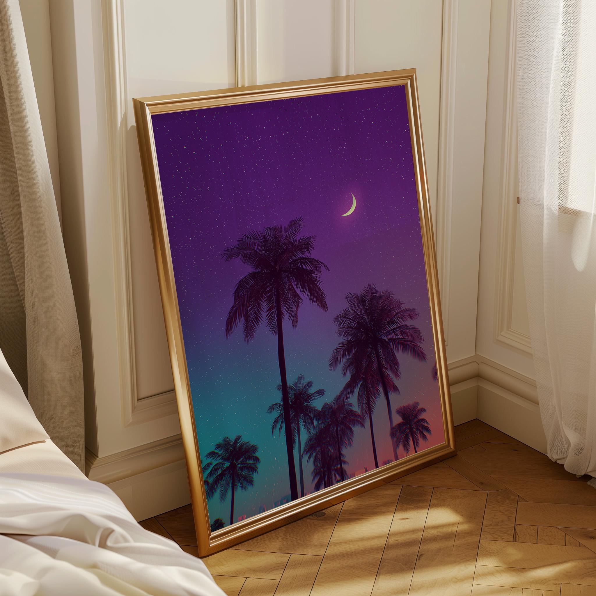 Vaporwave Palm Tree Neon Tropical Night Scene Wall Art by The Wall Art Studio