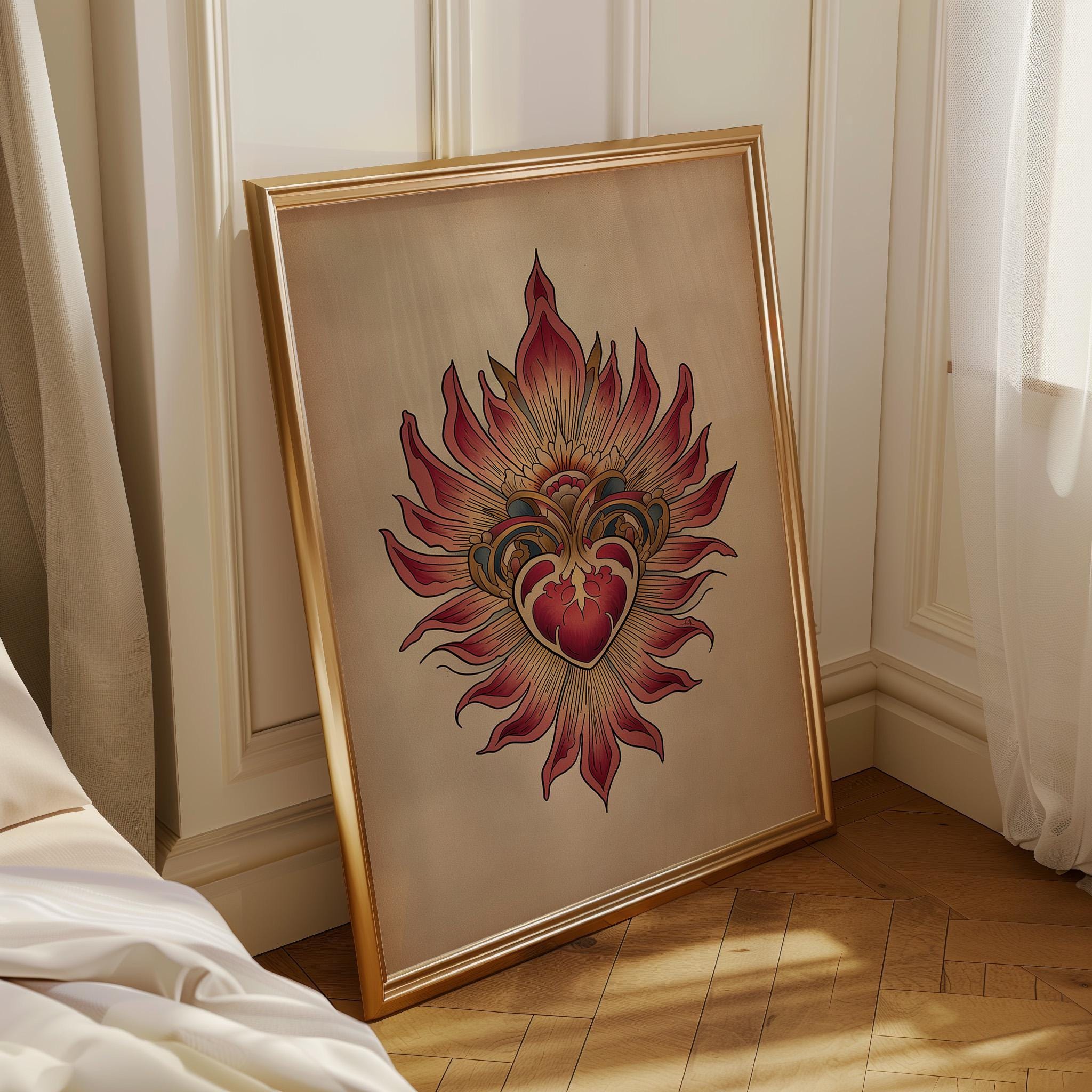 Sacred Heart Traditional Tattoo Style Wall Art by The Wall Art Studio - physical