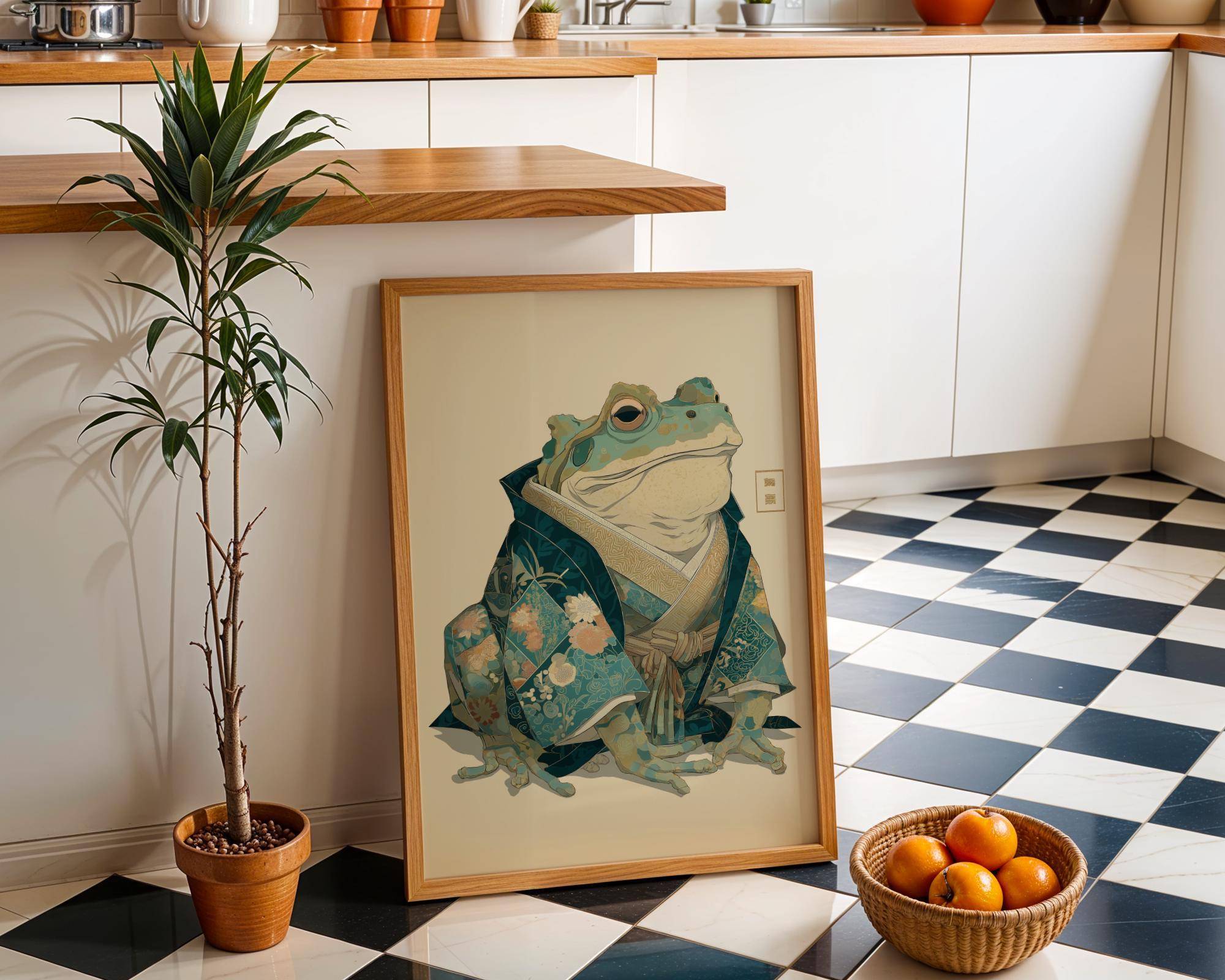 Japanese Whimsical Frog in Kimono Yokai-Inspired Wall Art by The Wall Art Studio