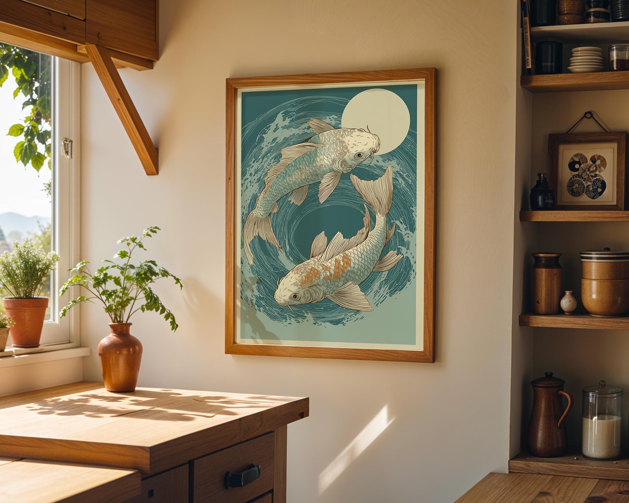 Ukiyo-e Koi Fish Japanese Yin Yang Japandi Wall Art by The Wall Art Studio