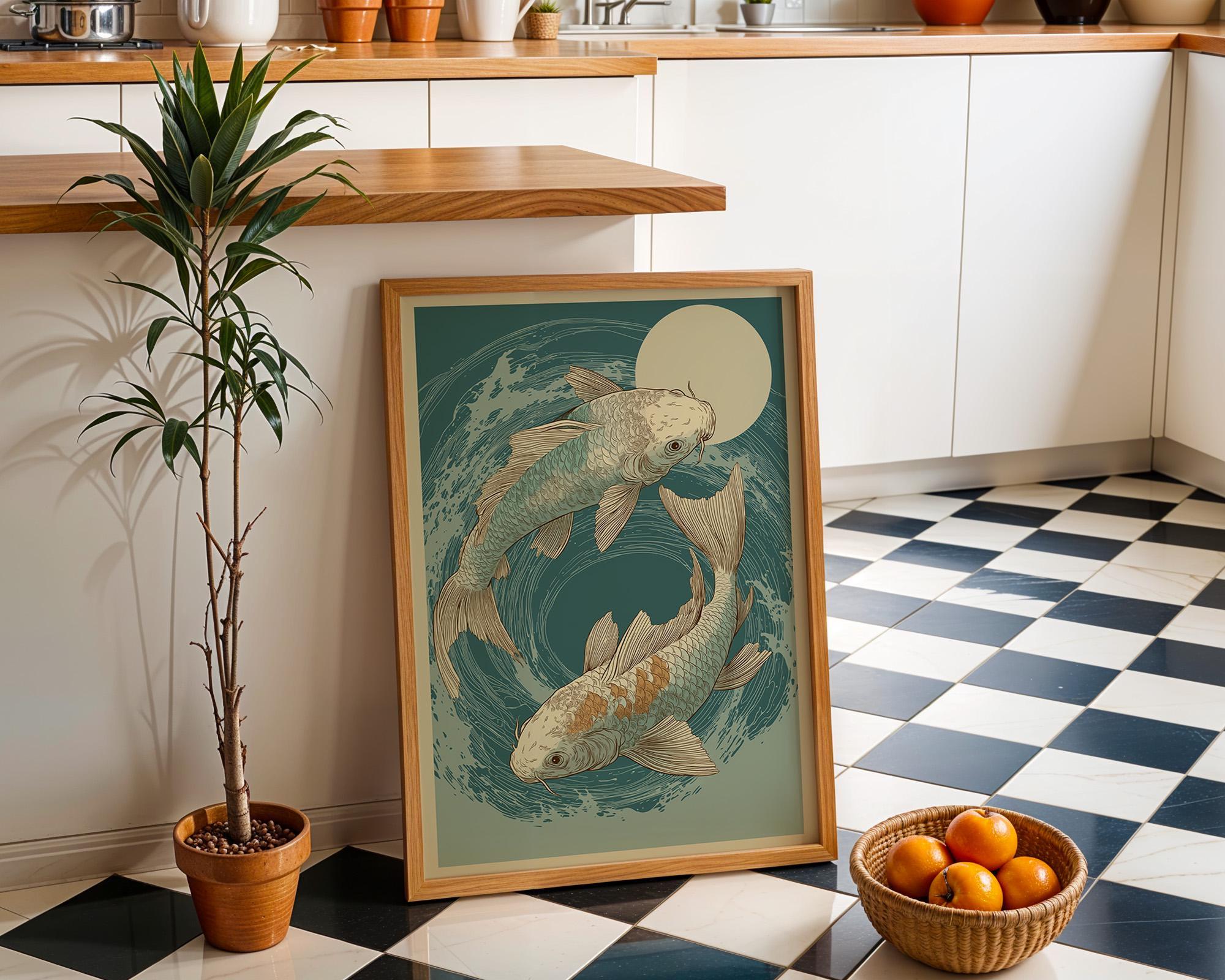 Ukiyo-e Koi Fish Japanese Yin Yang Japandi Wall Art by The Wall Art Studio