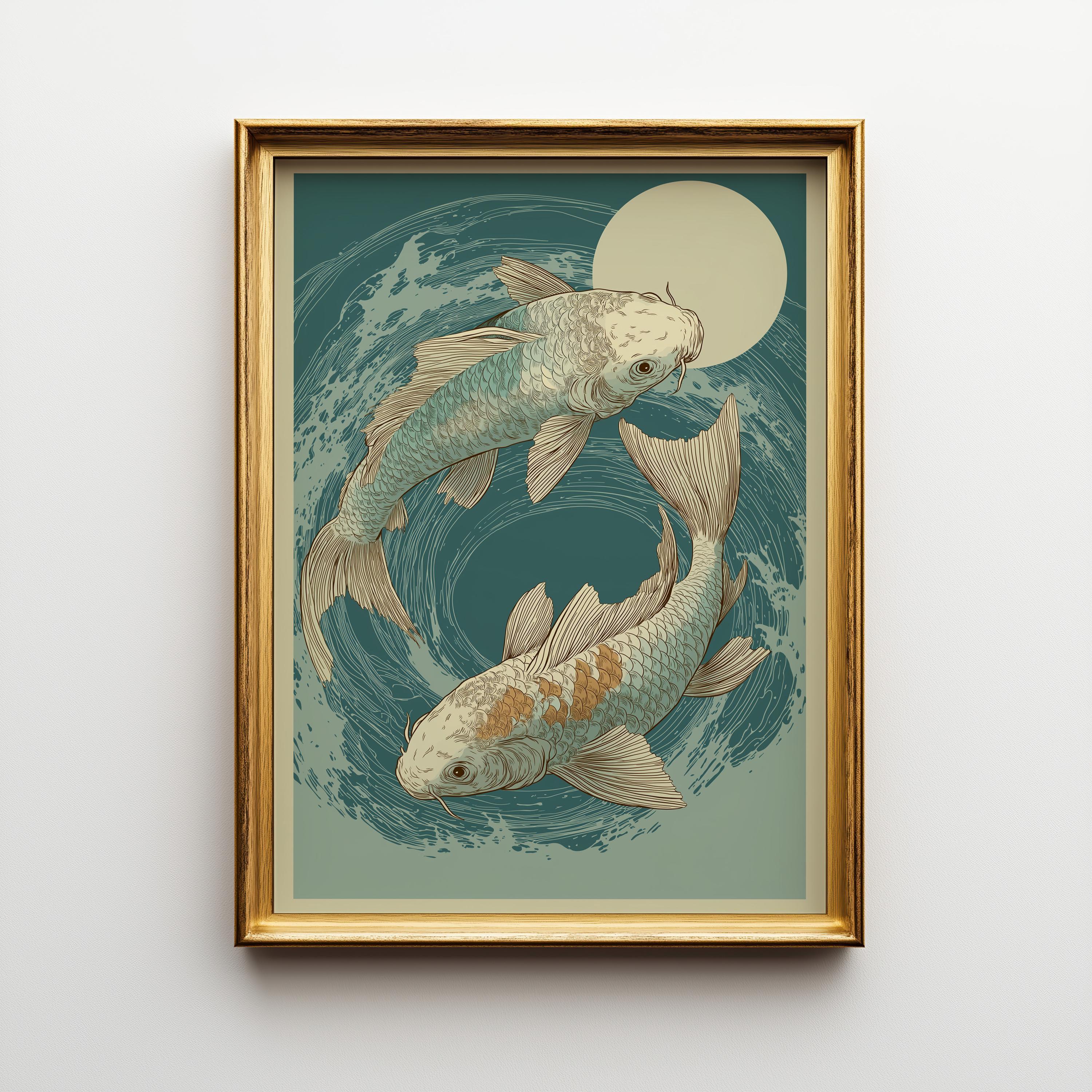 Ukiyo-e Koi Fish Japanese Yin Yang Japandi Wall Art by The Wall Art Studio