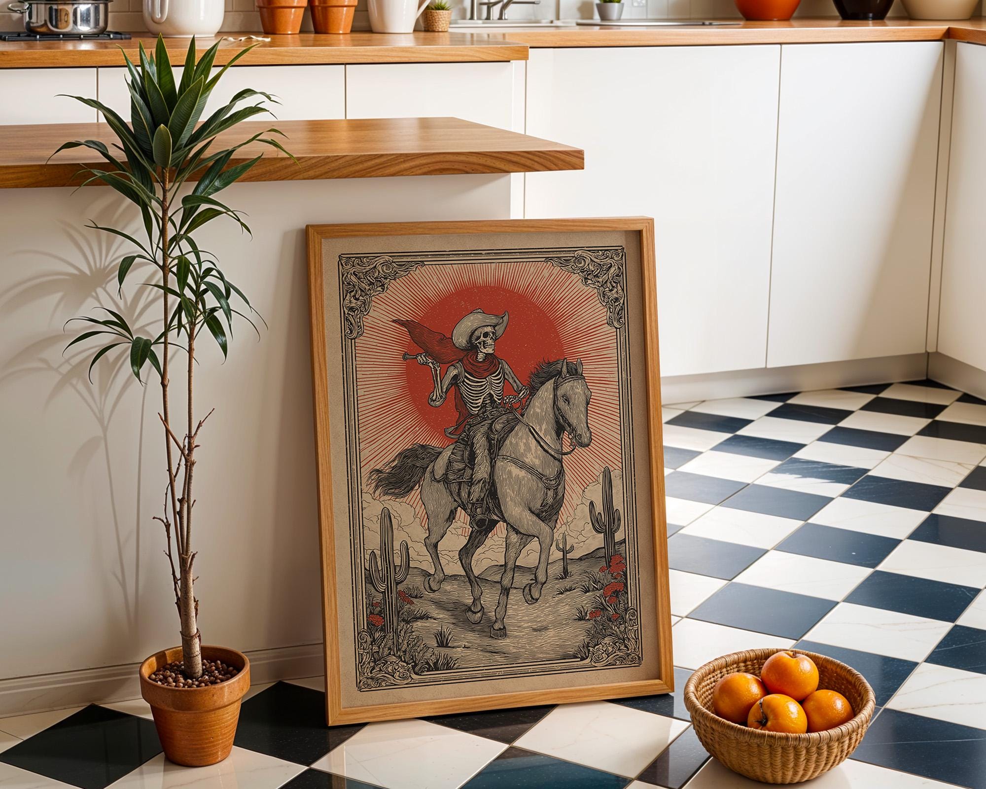 Skeleton Cowboy Western Rider Gothic Horse Wall Art by The Wall Art Studio