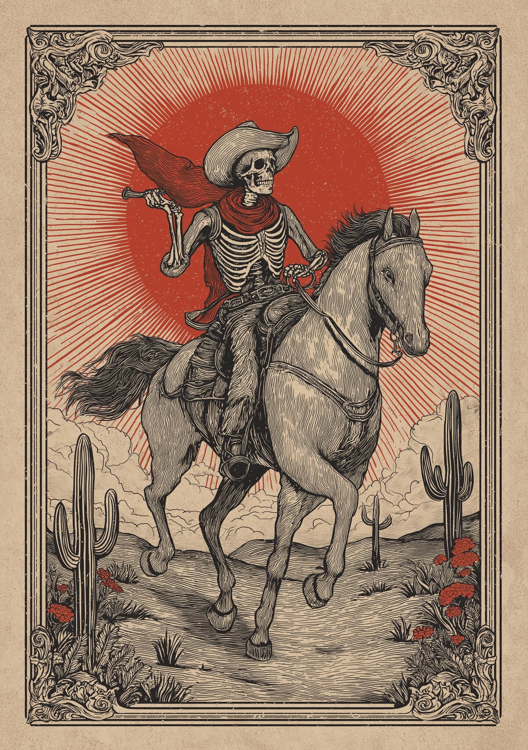 Skeleton Cowboy Western Rider Gothic Horse Wall Art by The Wall Art Studio