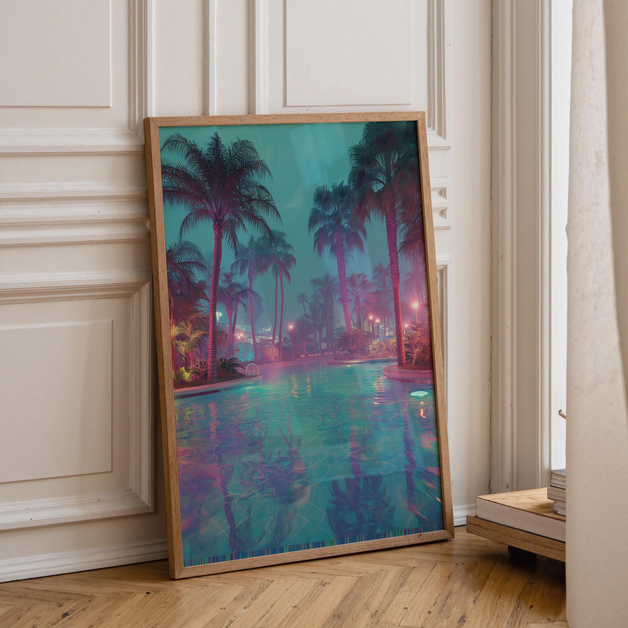 Neon Tropical Night Vaporwave Palm Tree Wall Art by The Wall Art Studio