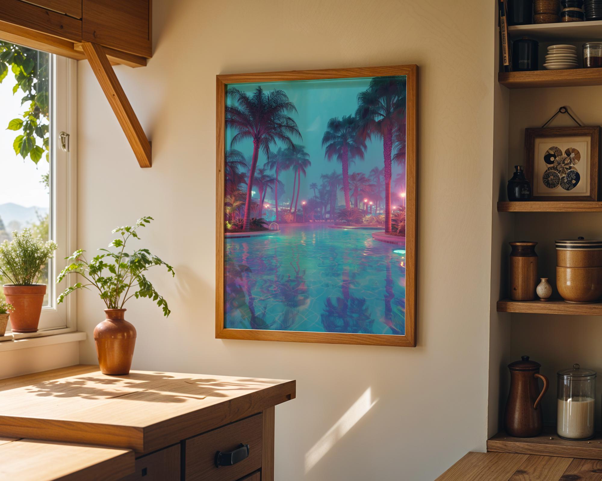 Neon Tropical Night Vaporwave Palm Tree Wall Art by The Wall Art Studio