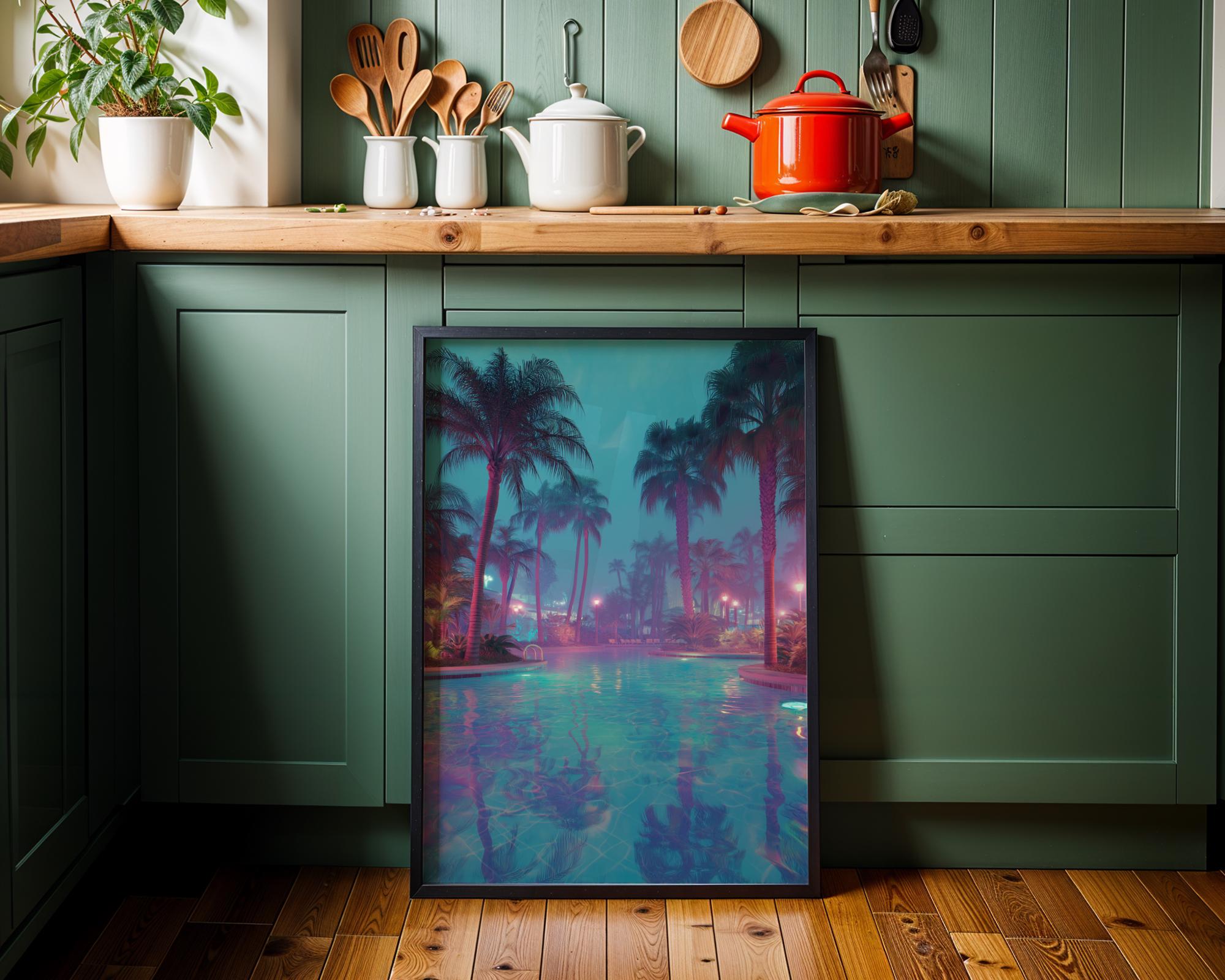 Neon Tropical Night Vaporwave Palm Tree Wall Art by The Wall Art Studio