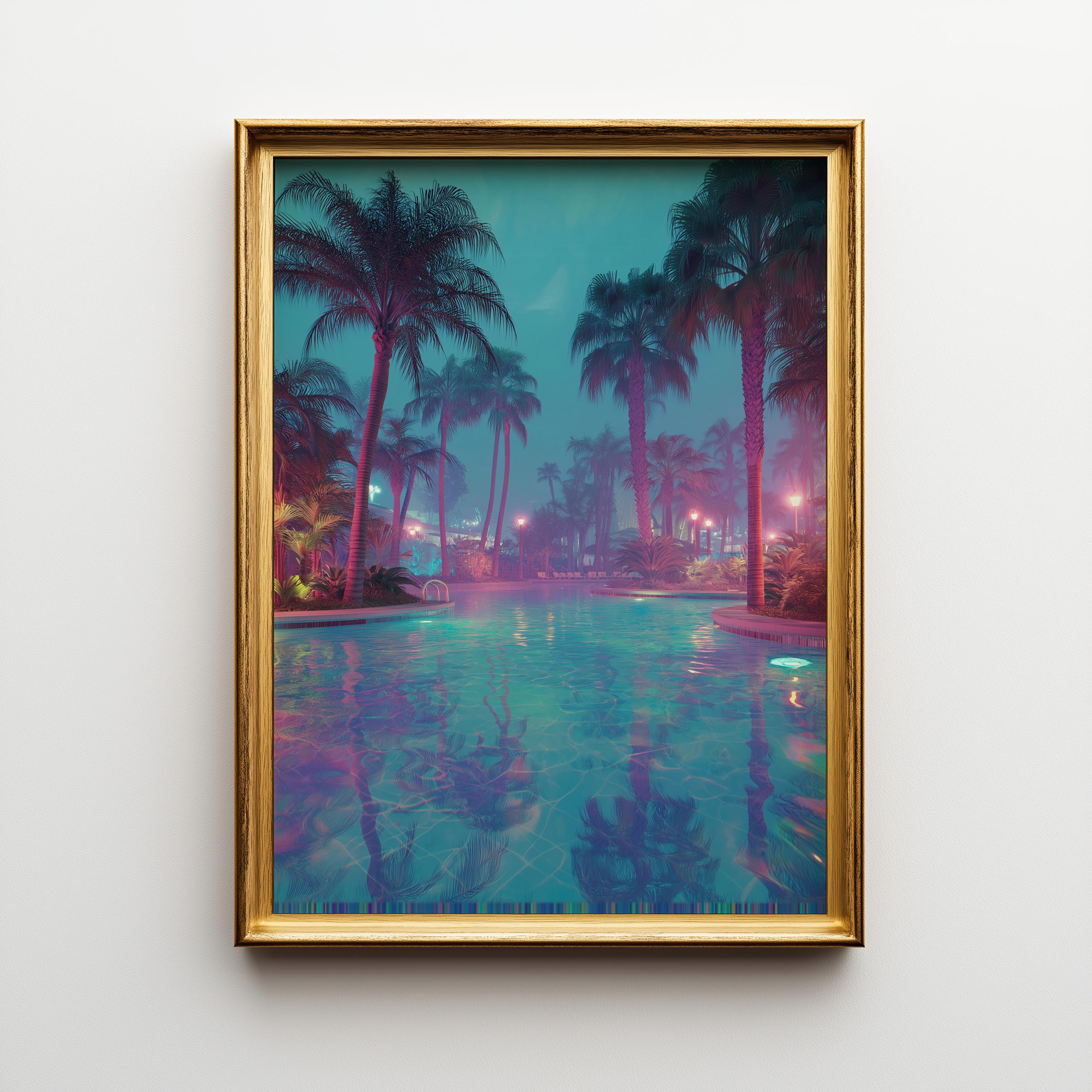 Neon Tropical Night Vaporwave Palm Tree Wall Art by The Wall Art Studio