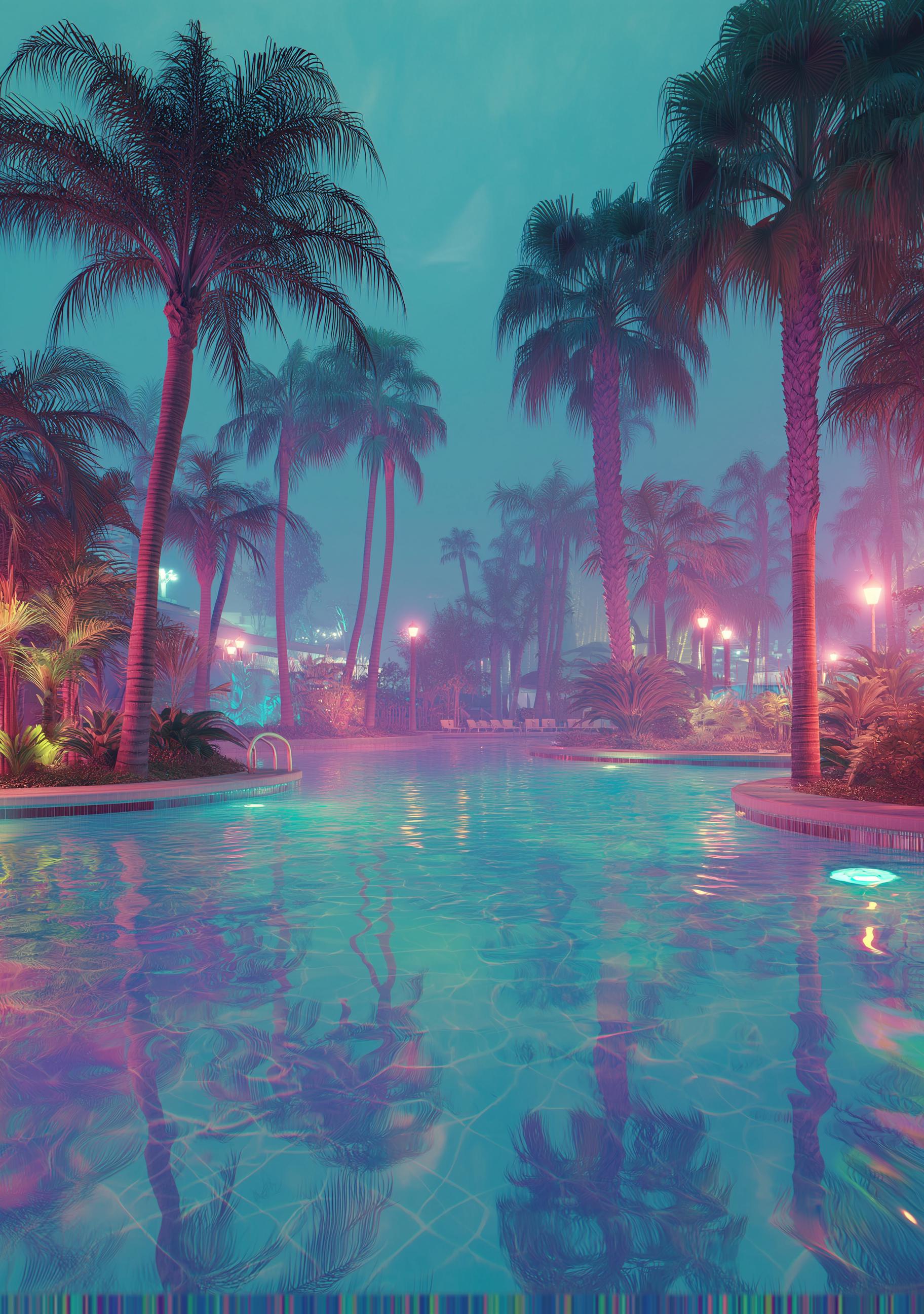 Neon Tropical Night Vaporwave Palm Tree Wall Art by The Wall Art Studio