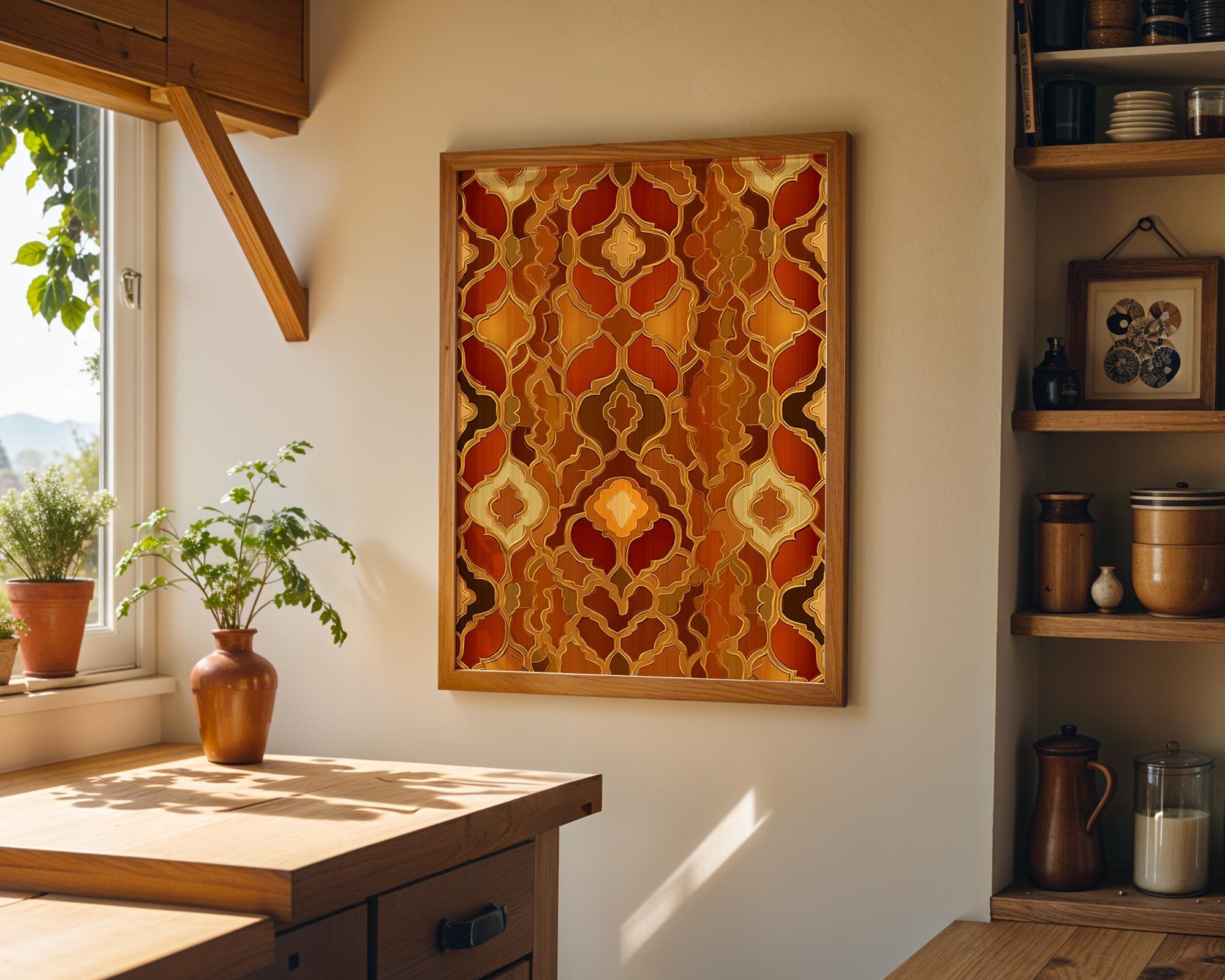 Moroccan Orange Gold Pattern Geometric Islamic Tile Wall Art by The Wall Art Studio