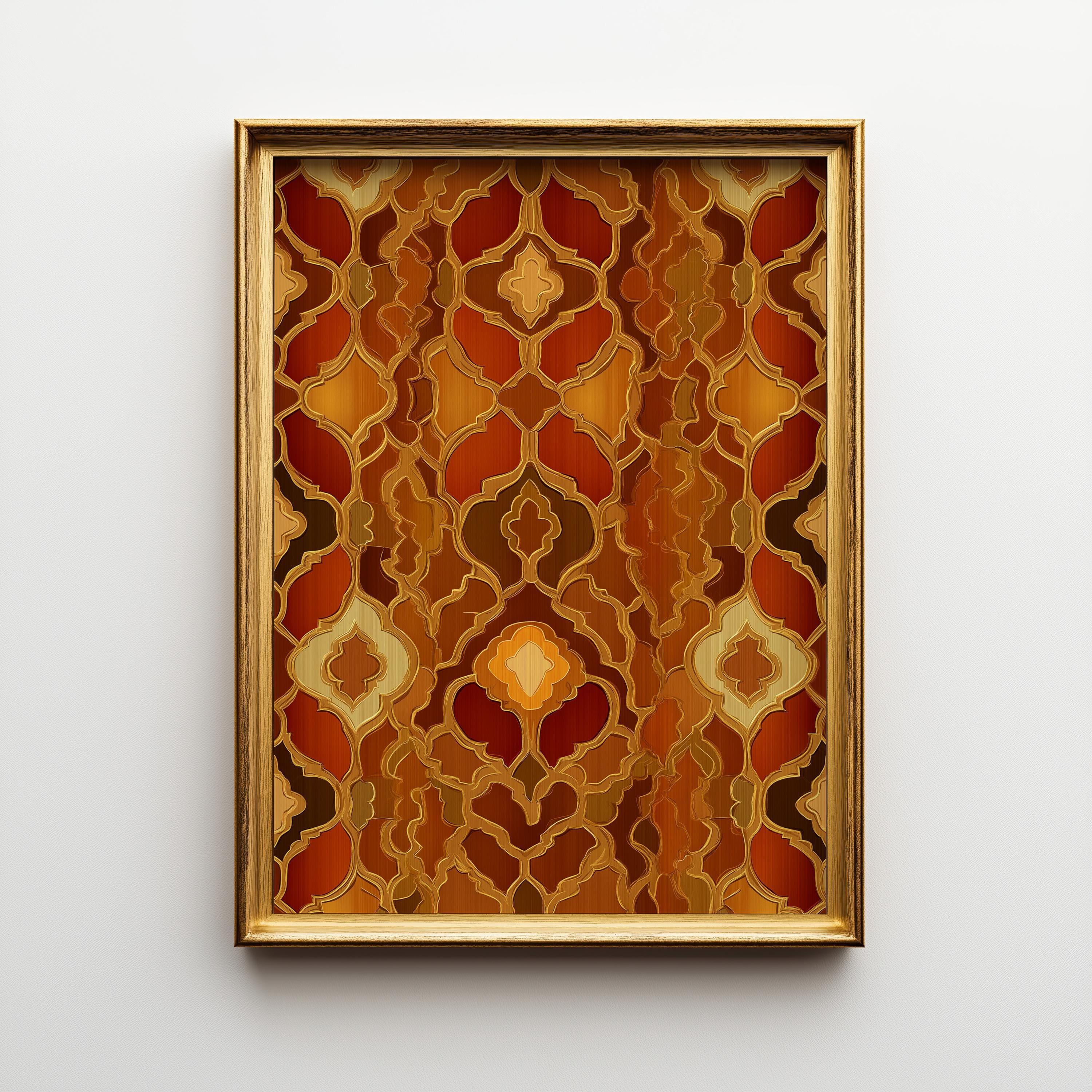 Moroccan Orange Gold Pattern Geometric Islamic Tile Wall Art by The Wall Art Studio