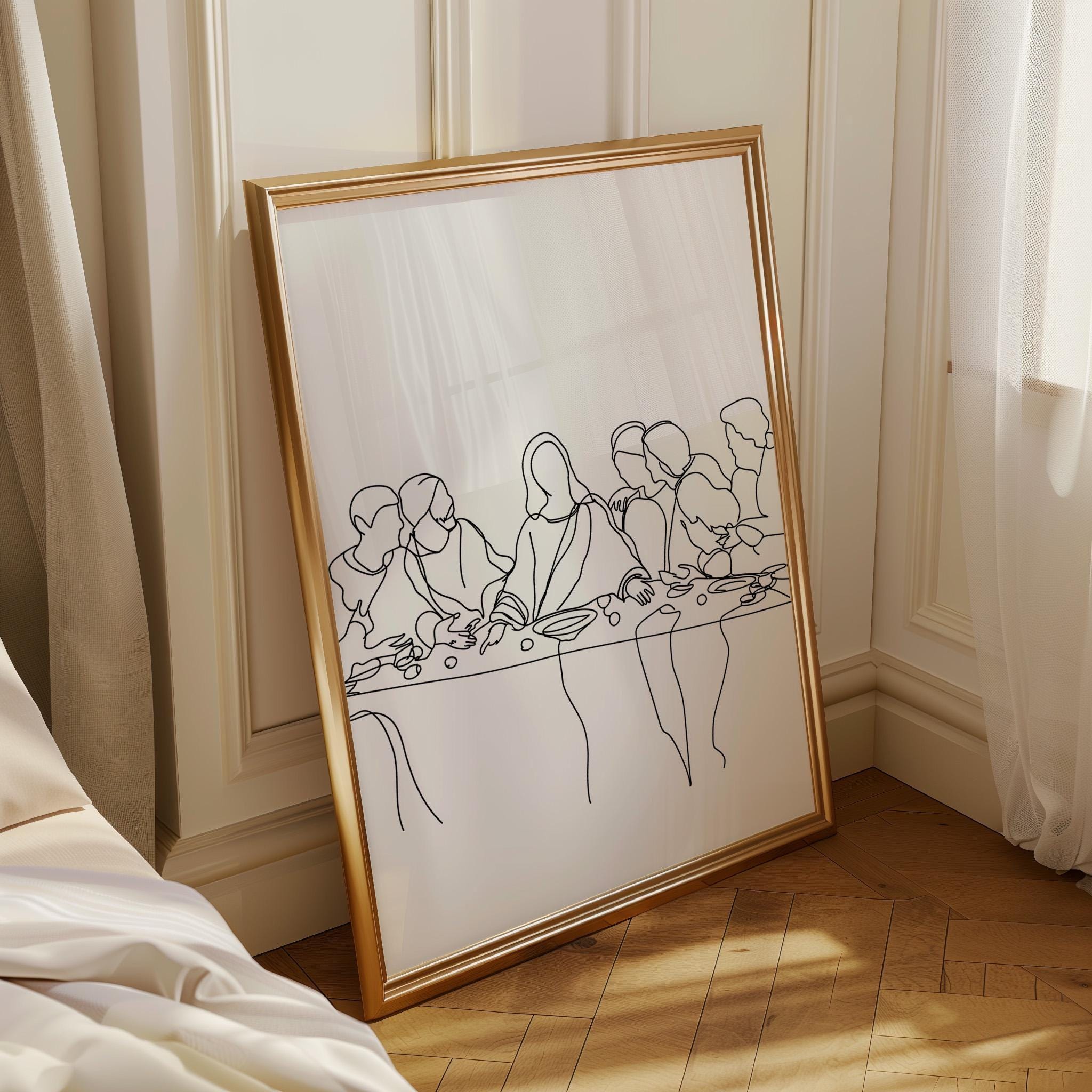 Last Supper Line Art Minimalist Christian Wall Art by The Wall Art Studio