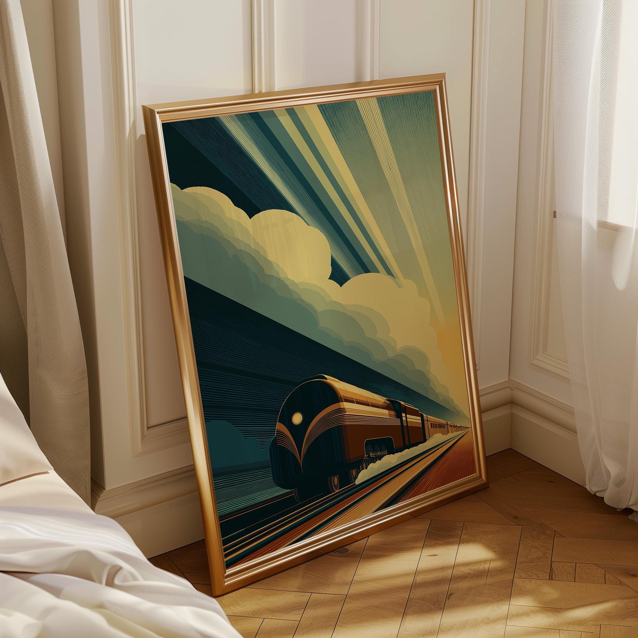 Retro Art Deco Train Wall Art by The Wall Art Studio