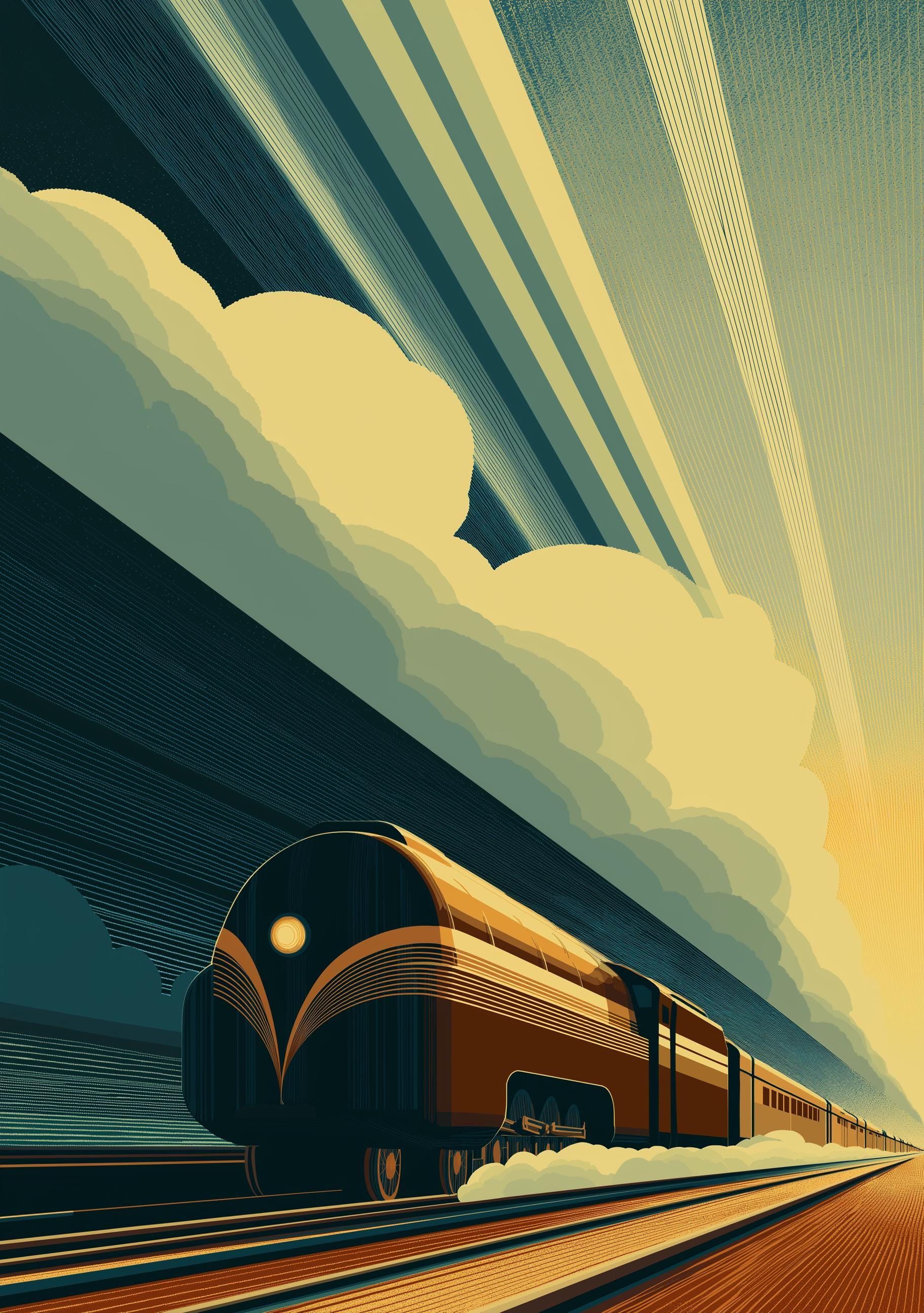 Retro Art Deco Train Wall Art by The Wall Art Studio