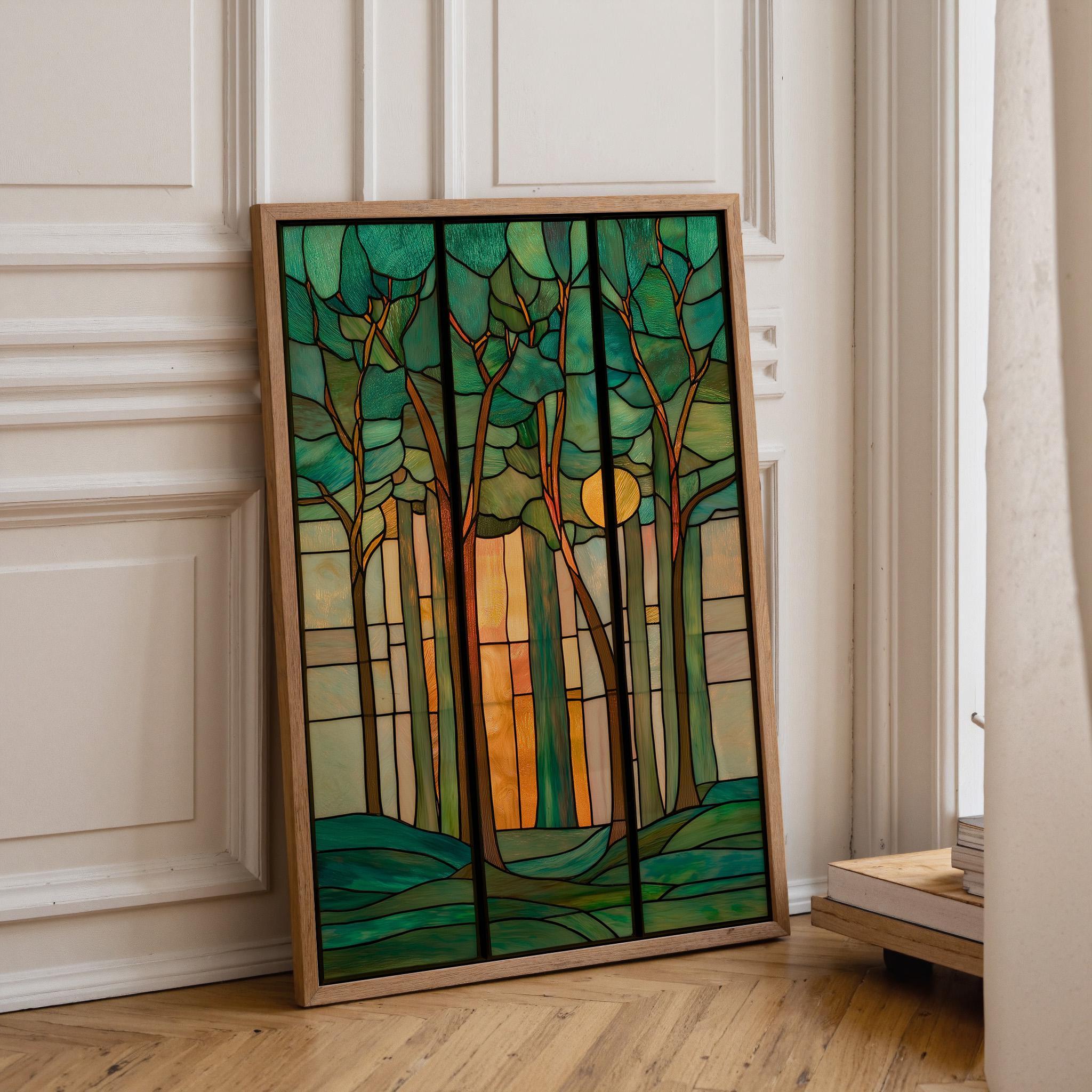 Stained Glass Forest Art Nouveau Tree Woodland Nature Wall Art
