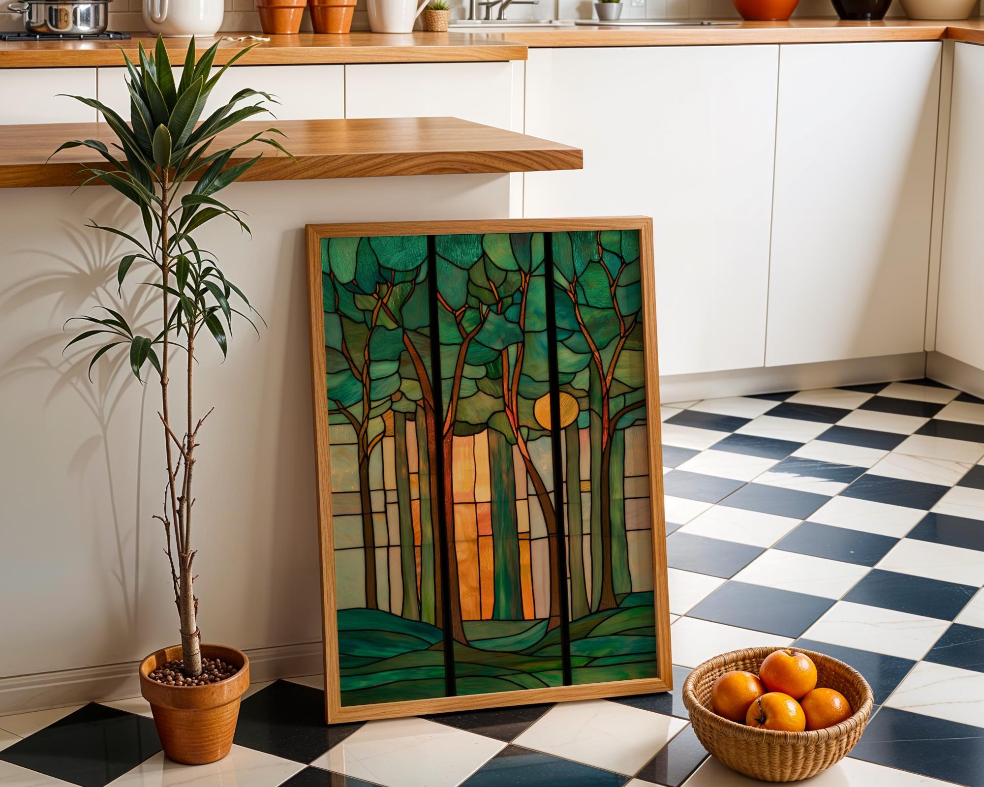 Stained Glass Forest Art Nouveau Tree Woodland Nature Wall Art