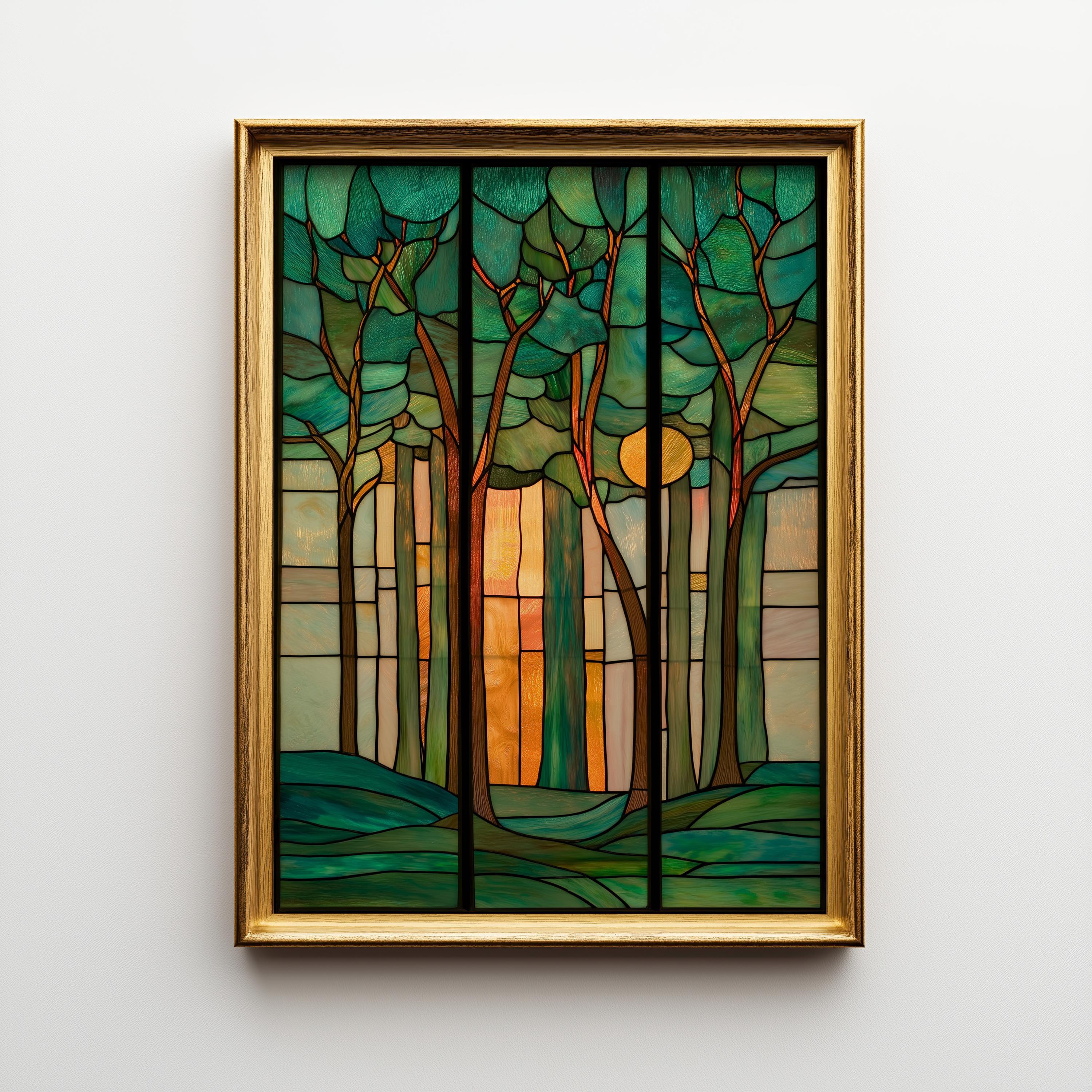 Stained Glass Forest Art Nouveau Tree Woodland Nature Wall Art